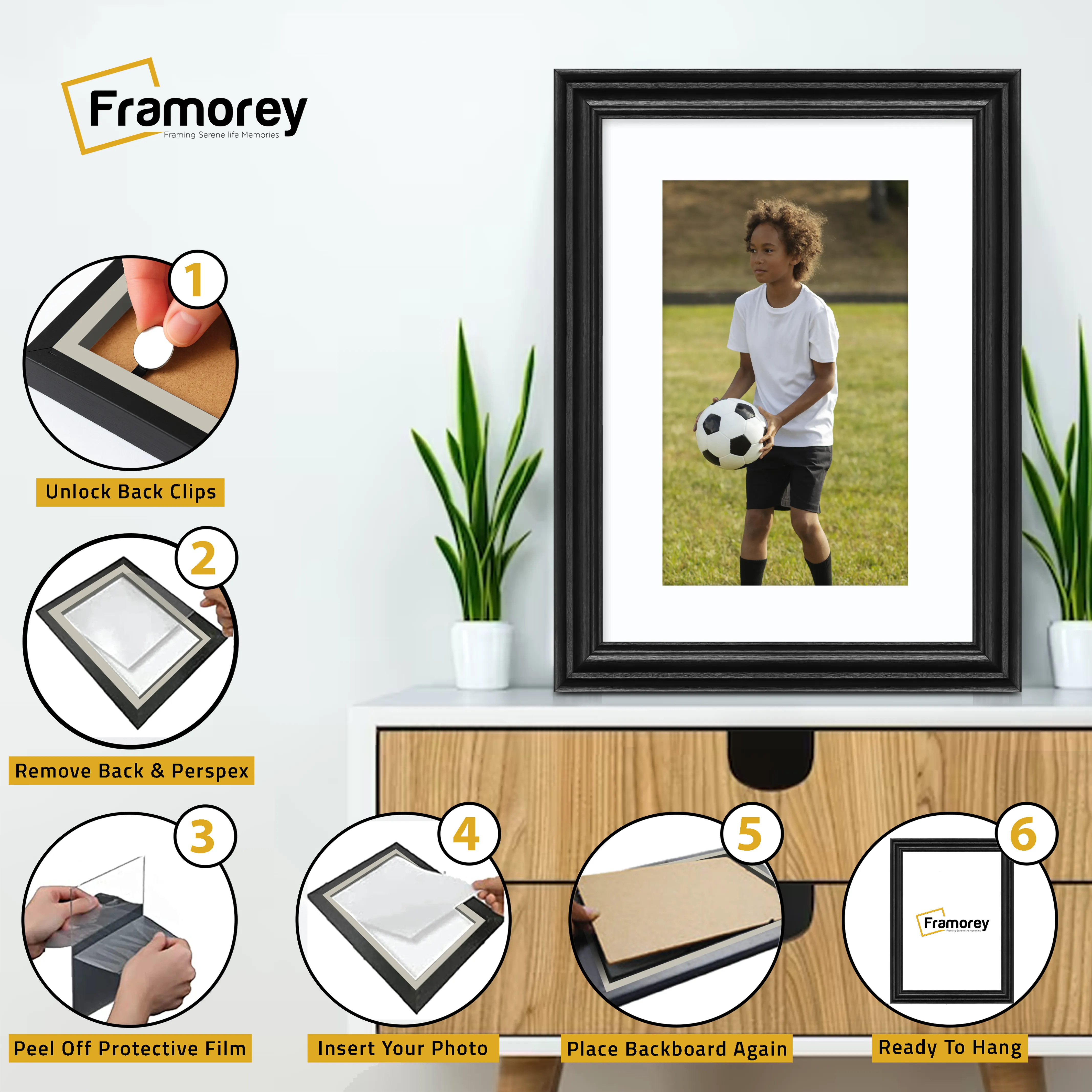 Swept Style Black Picture Frame Wall Décor Photo Frame With White Mount