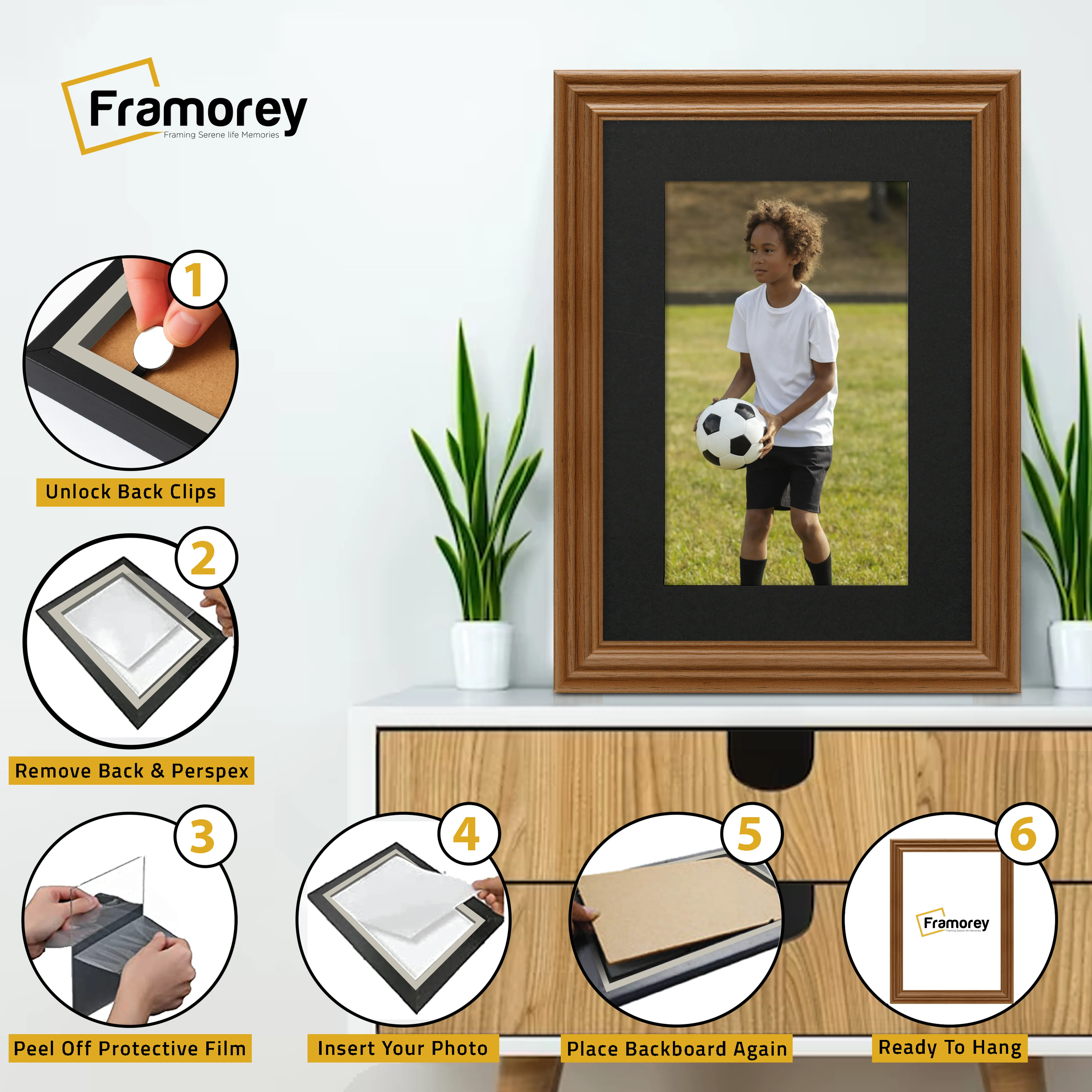 Swept Style Walnut Picture Frame Wall Décor Photo Frame With Black Mount