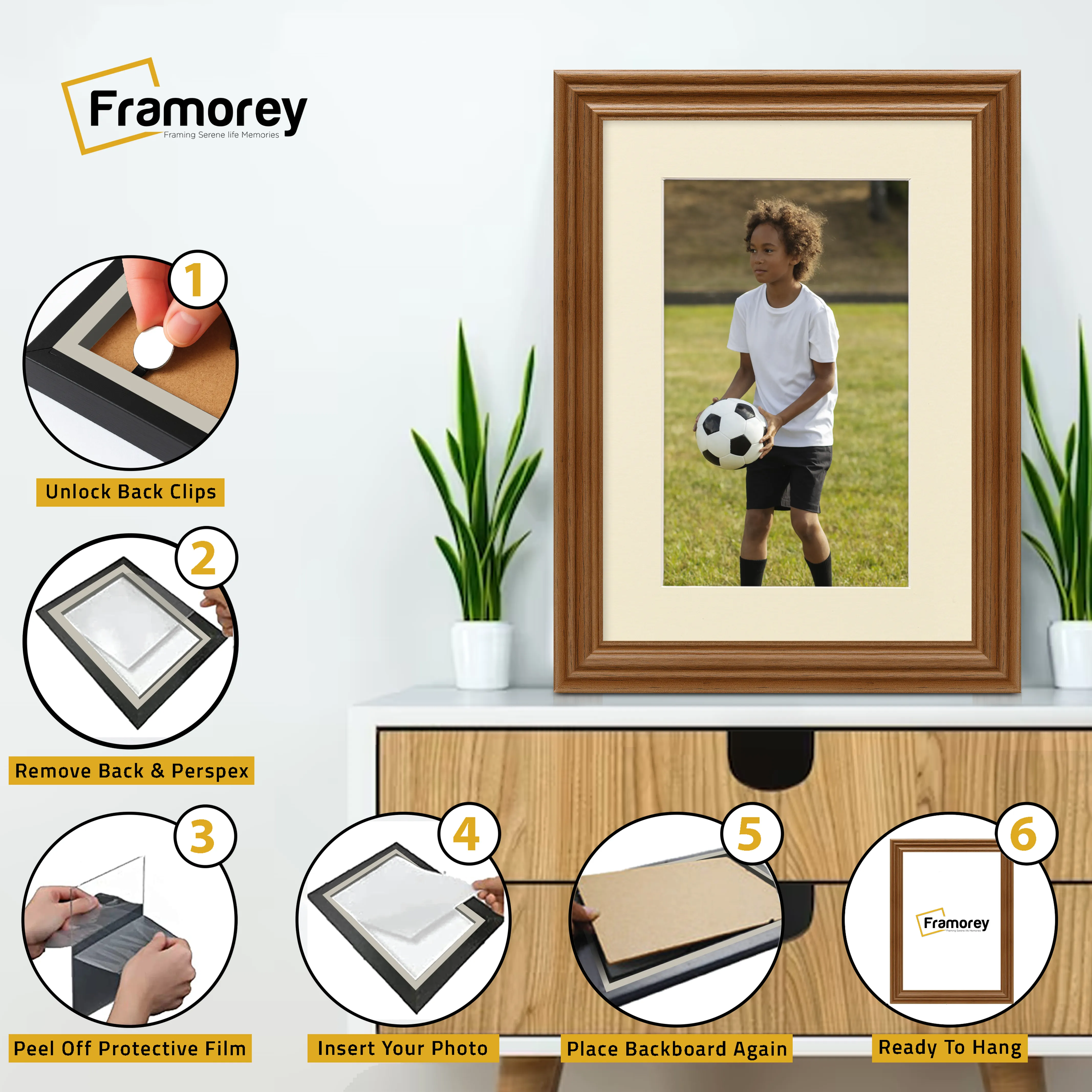 Swept Style Walnut Picture Frame Wall Décor Photo Frame With Ivory Mount