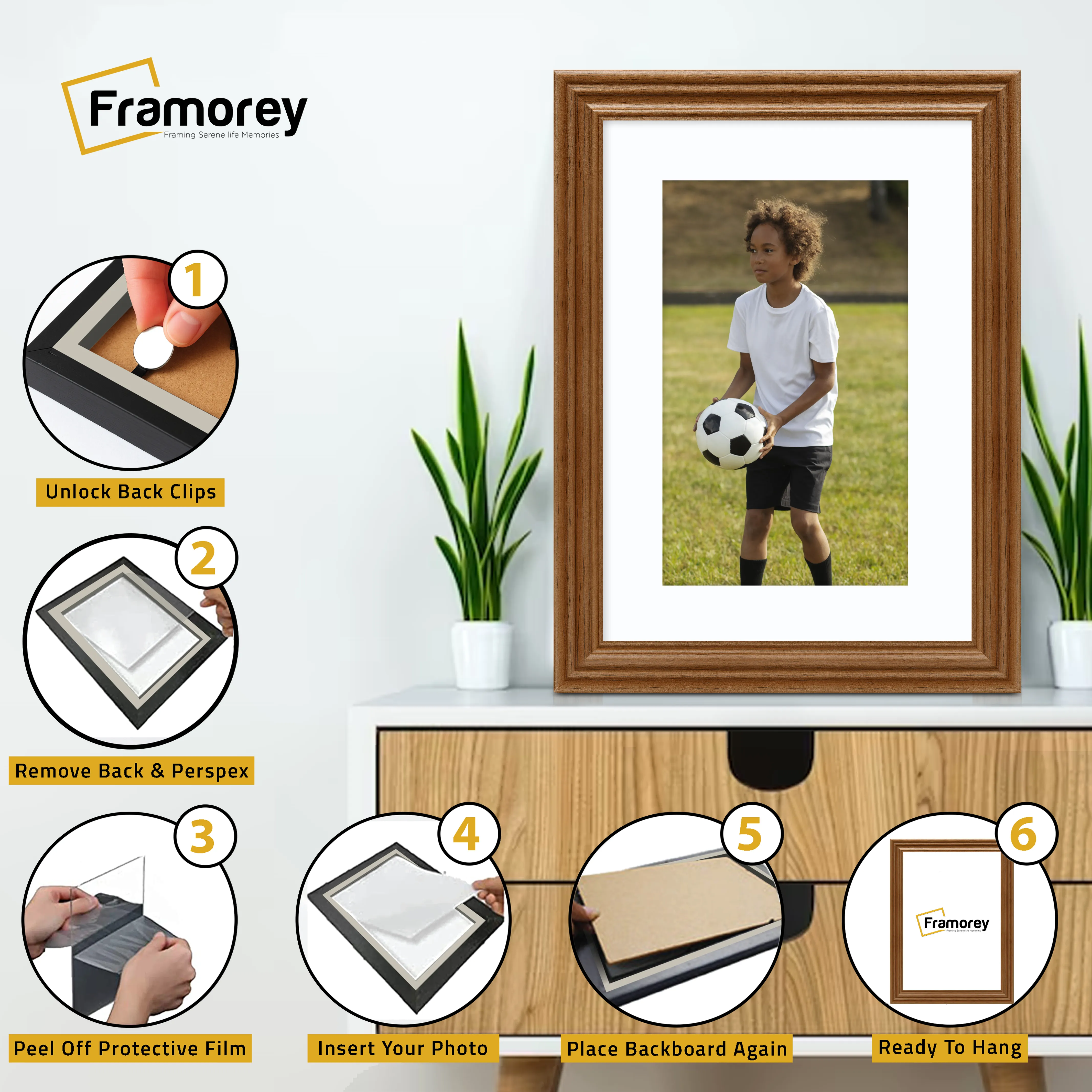 Swept Style Walnut Picture Frame Wall Décor Photo Frame With White Mount