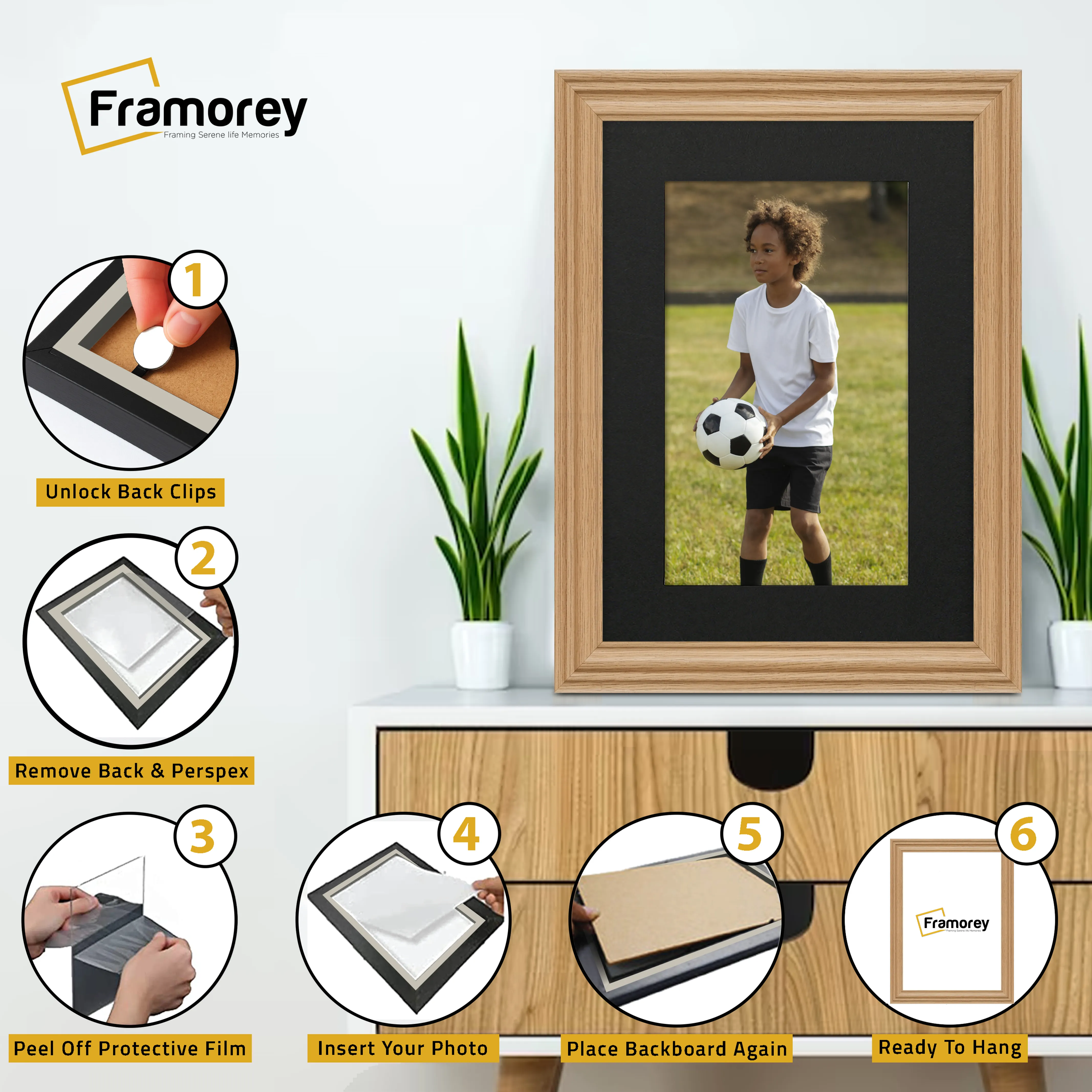 Swept Style Oak Picture Frame Wall Décor Photo Frame With Black Mount