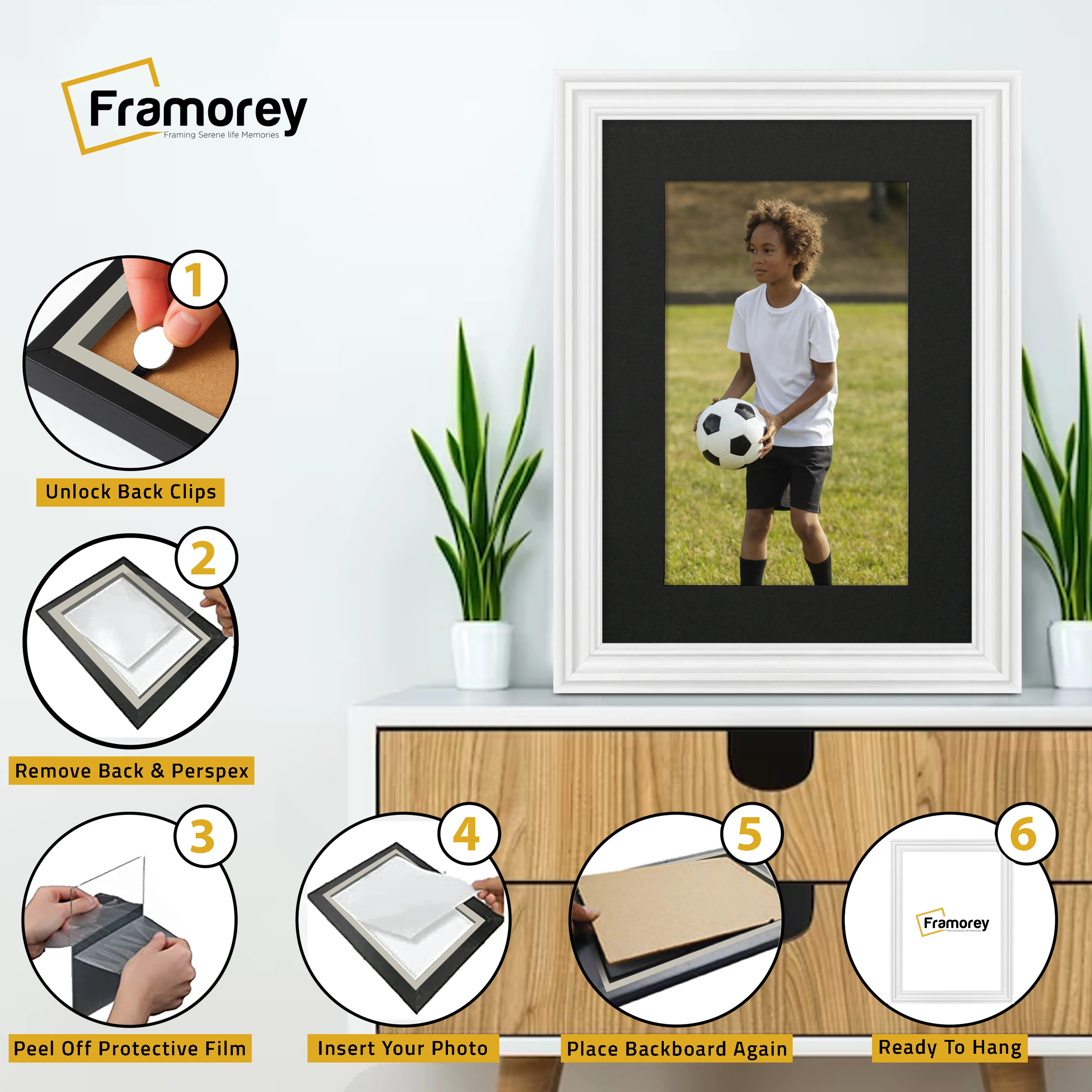 Swept Style White Picture Frame Wall Décor Photo Frame With Black Mount