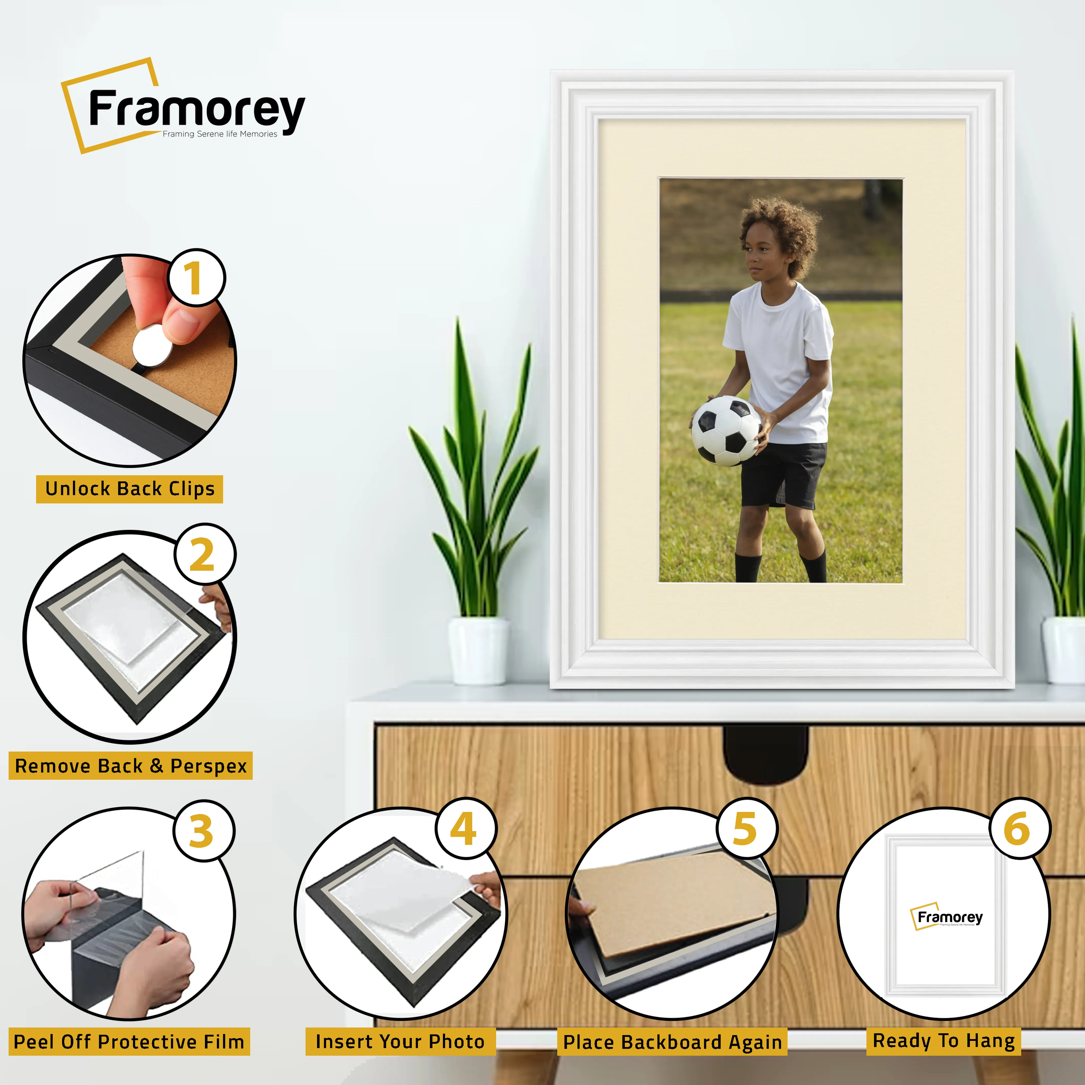 Swept Style White Picture Frame Wall Décor Photo Frame With Ivory Mount