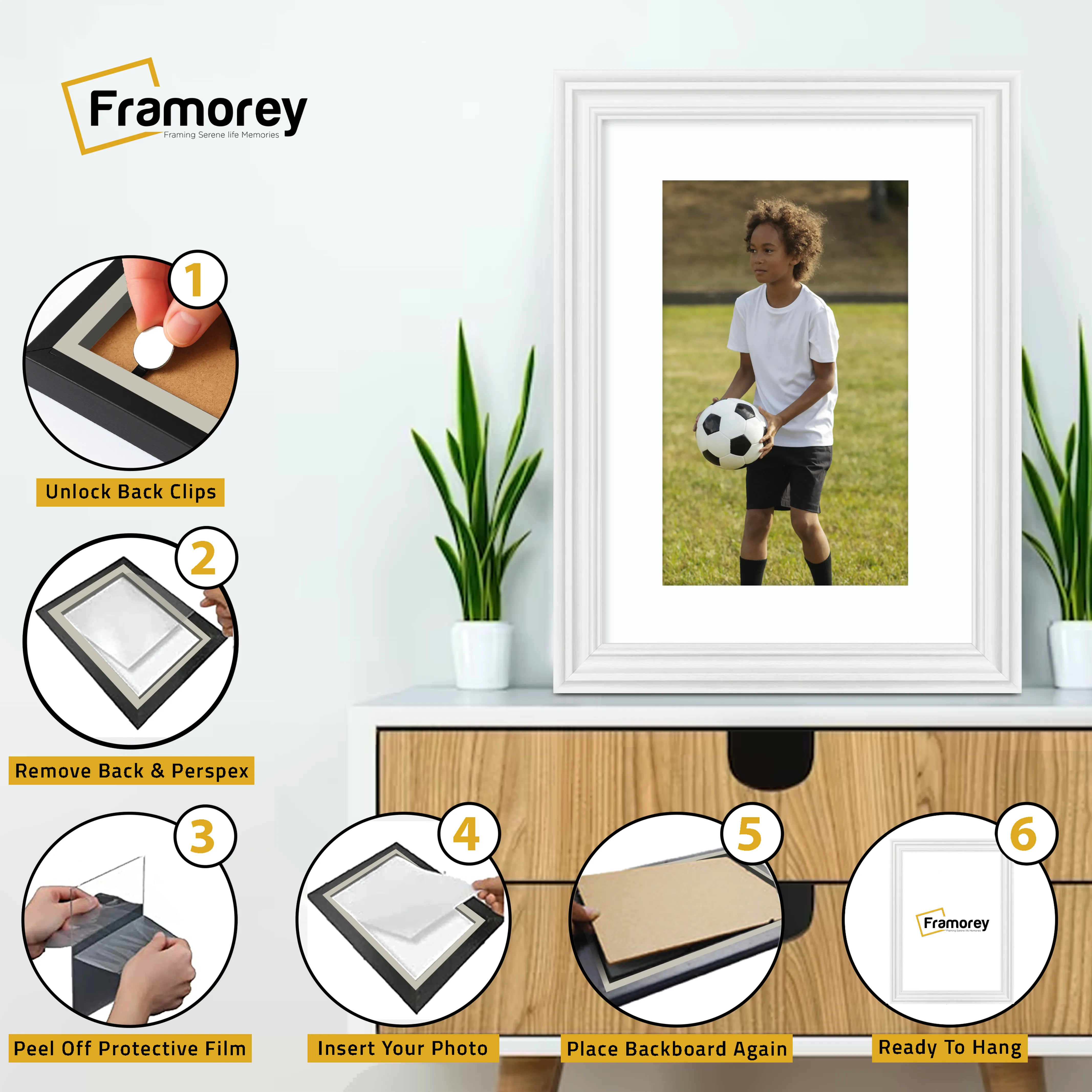Swept Style White Picture Frame Wall Decor Photo Frame With White Mount