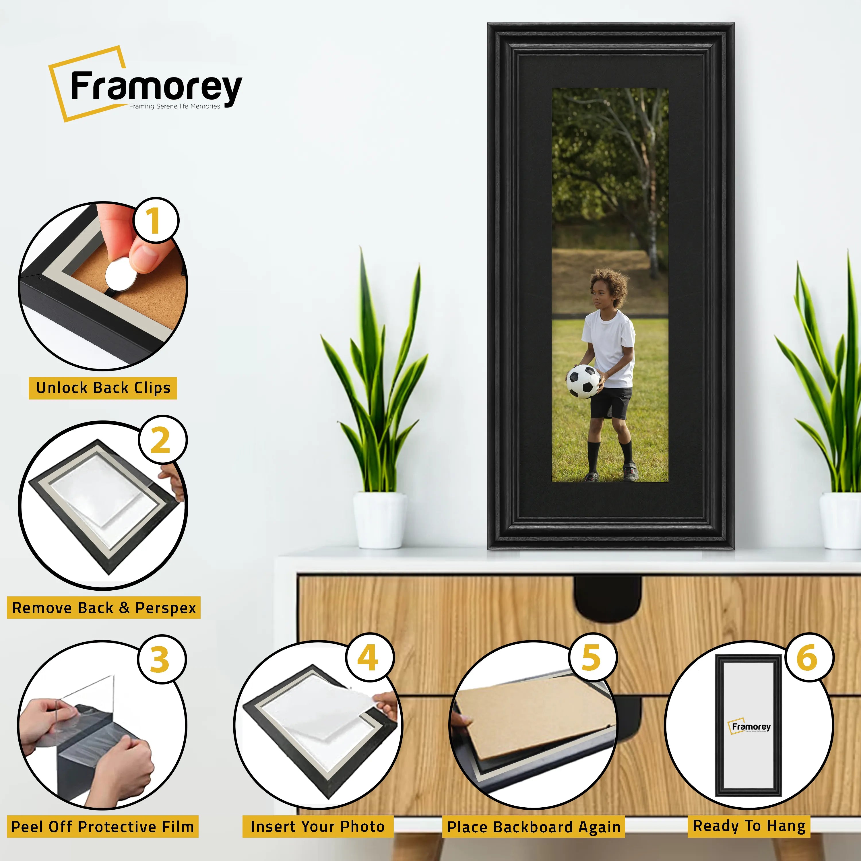 Swept Style Panoramic Black Picture Frame With Black Mount Photo Frame