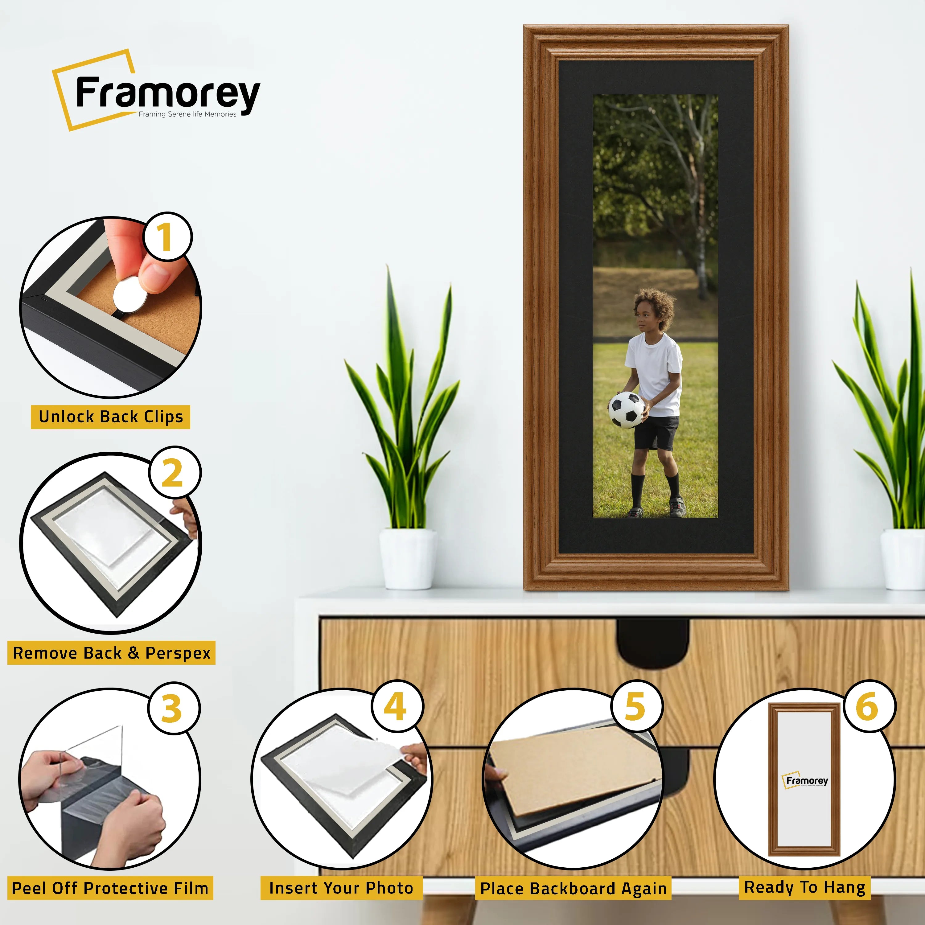 Swept Style Panoramic Walnut Picture Frame Wall Décor Photo Frame With Black Mount