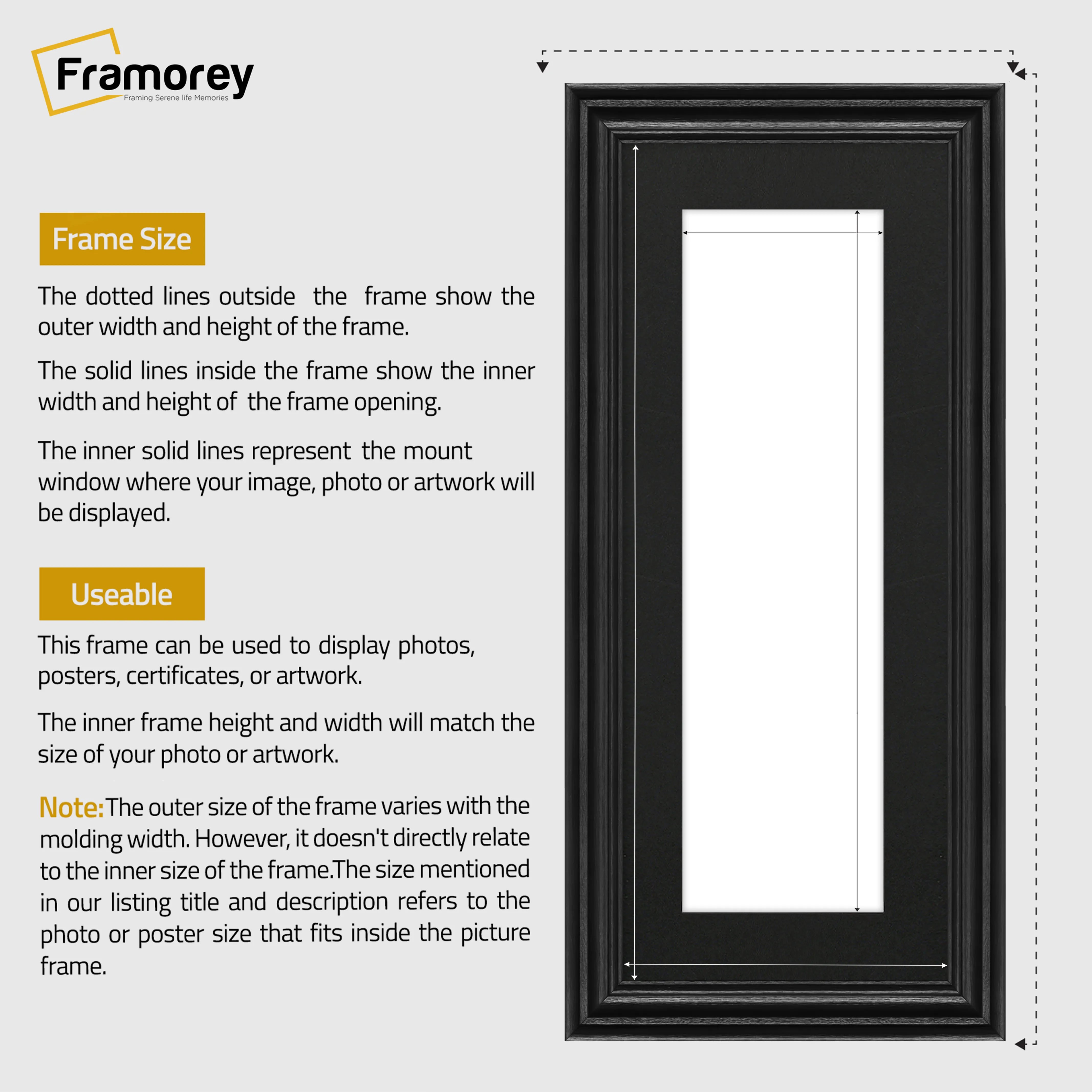 Swept Style Panoramic Black Picture Frame With Black Mount Photo Frame