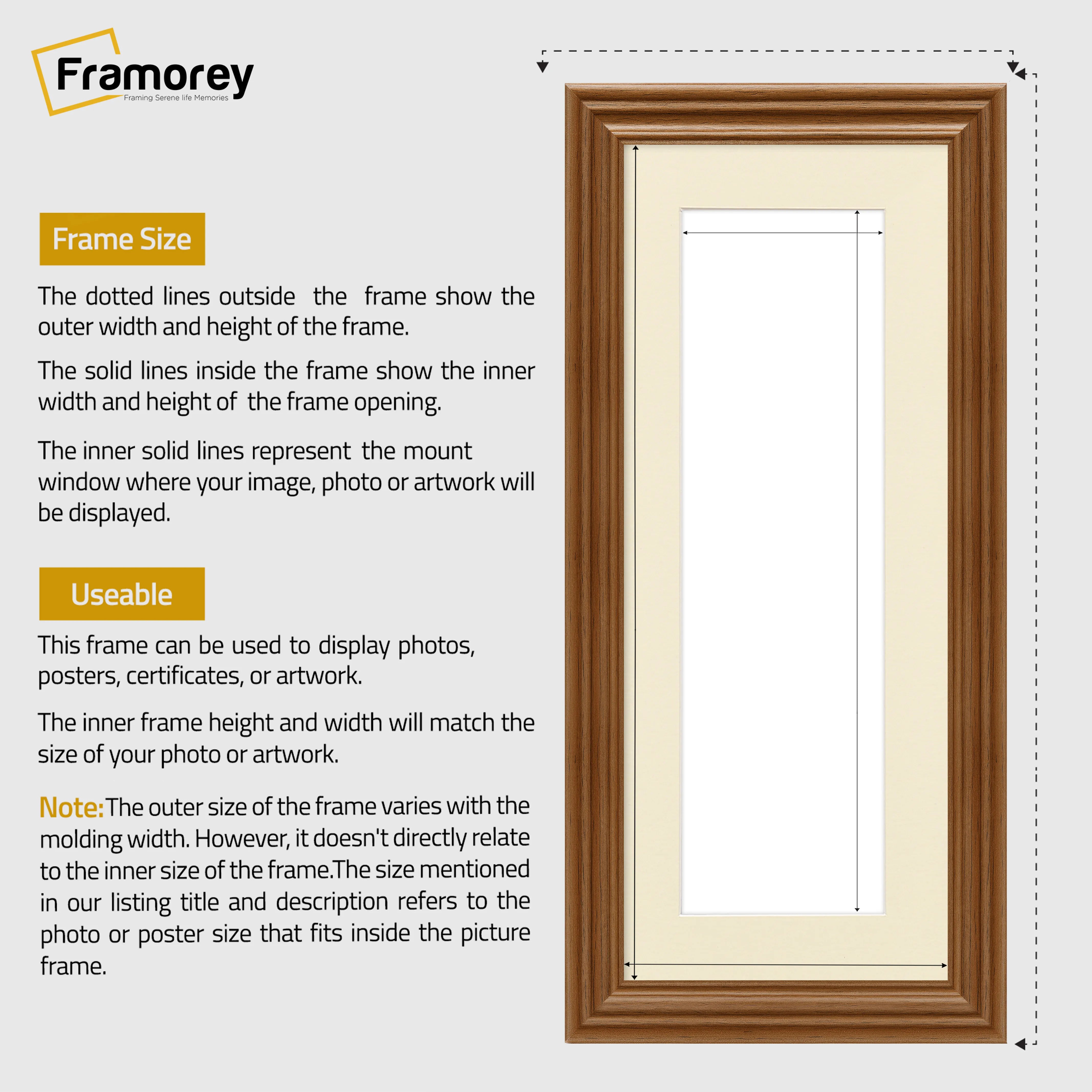 Swept Style Panoramic Walnut Picture Frame With Ivory Mount