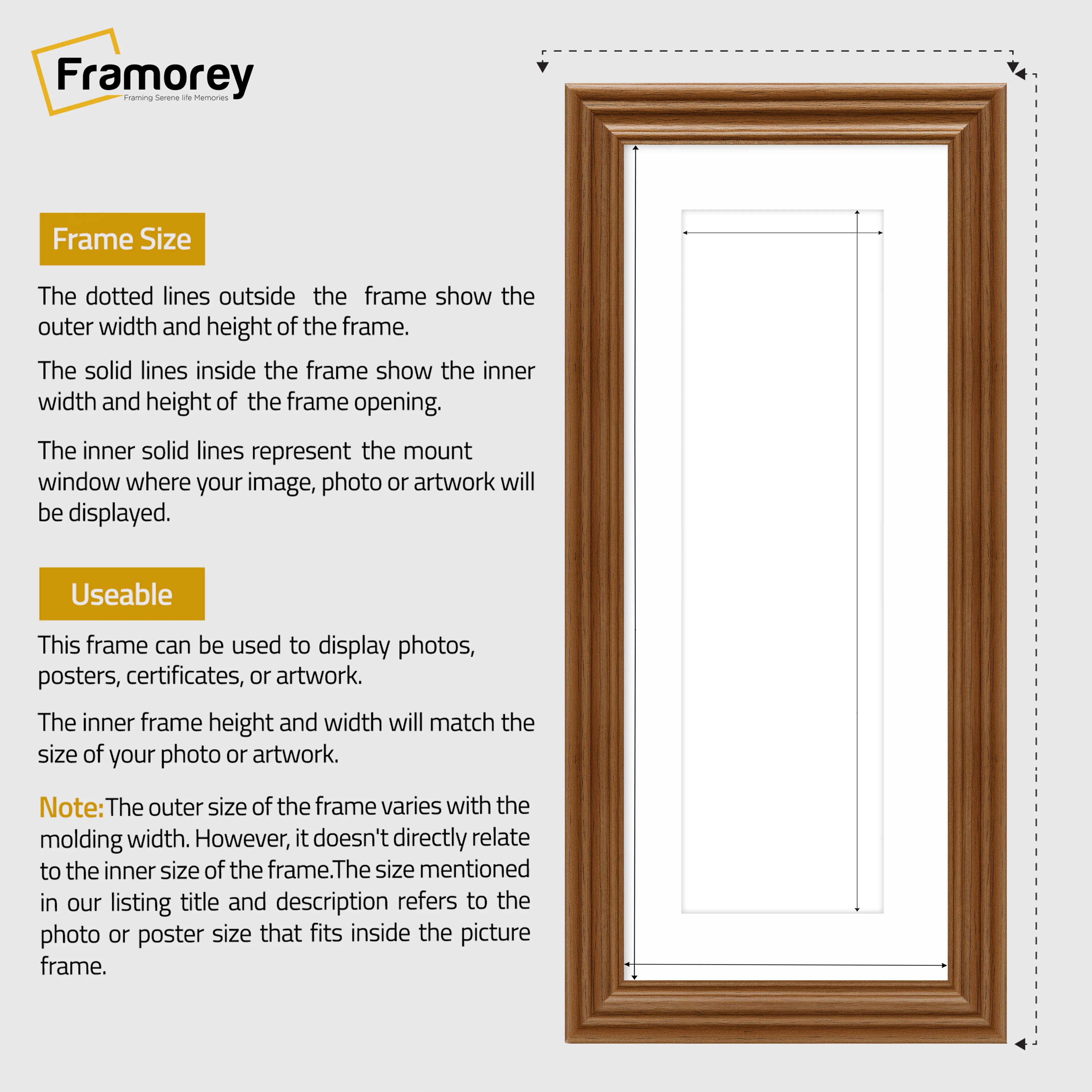 Swept Style Panoramic Walnut Picture Frame Photo Frame With White Mount