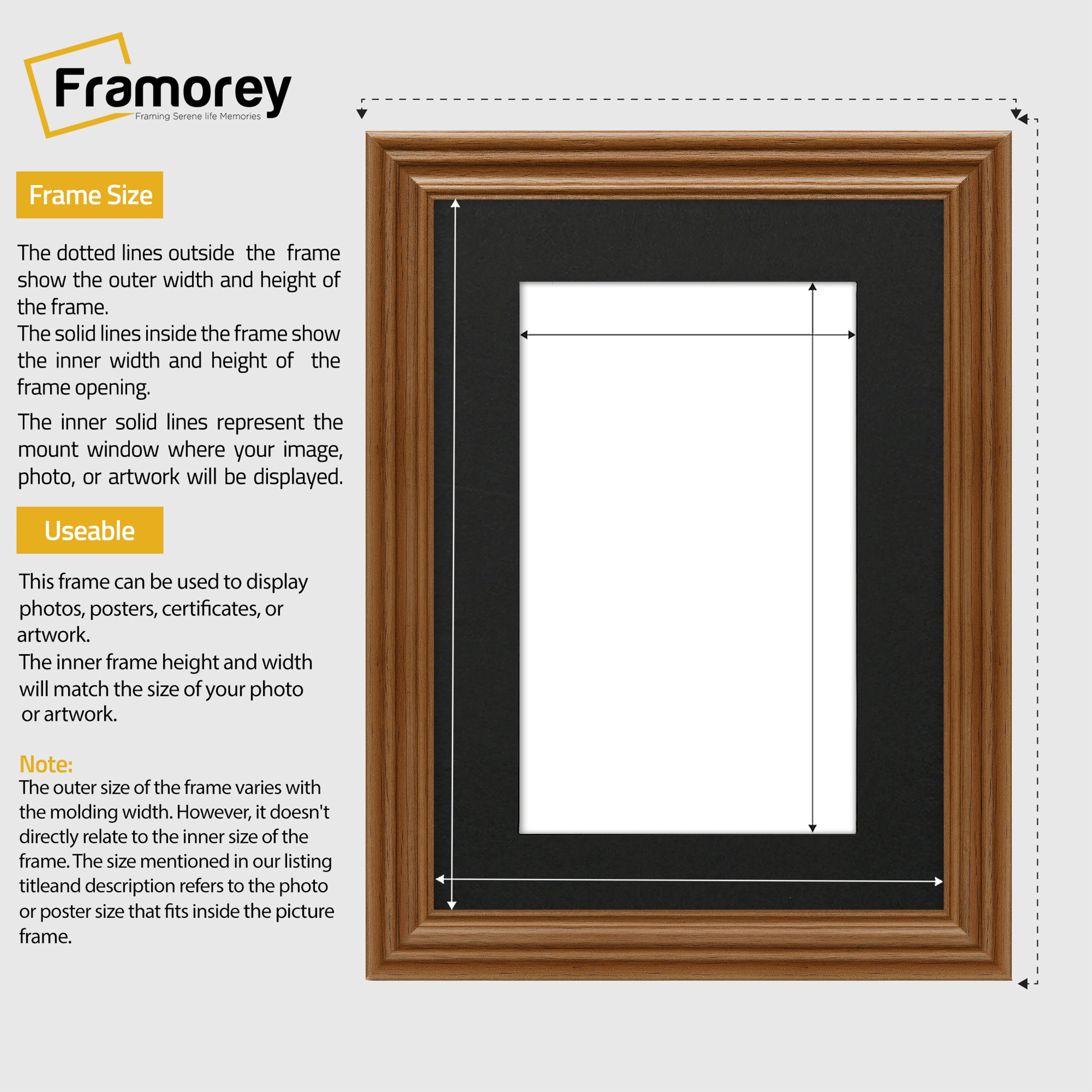 Swept Style Walnut Picture Frame Wall Décor Photo Frame With Black Mount