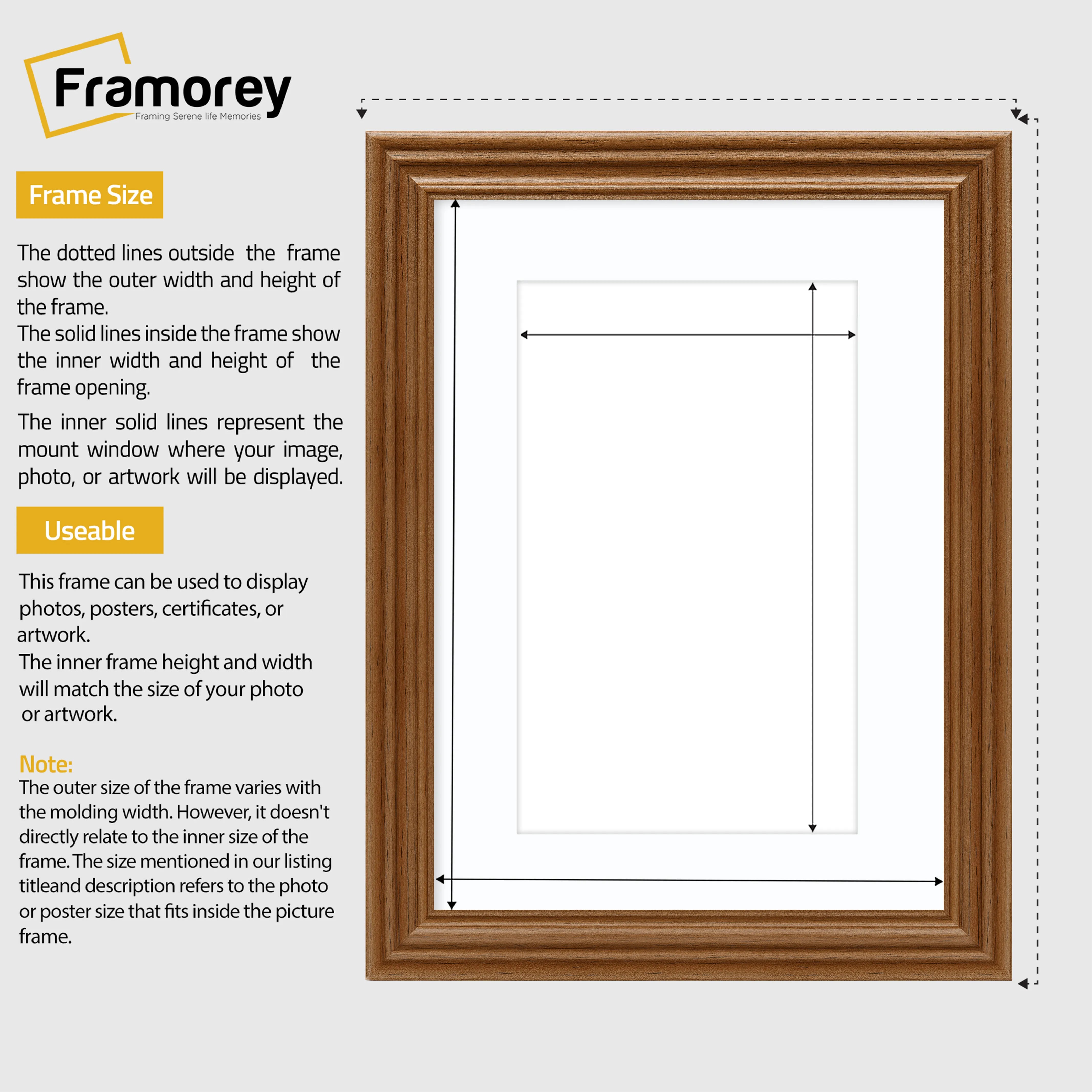 Swept Style Walnut Picture Frame Wall Décor Photo Frame With White Mount