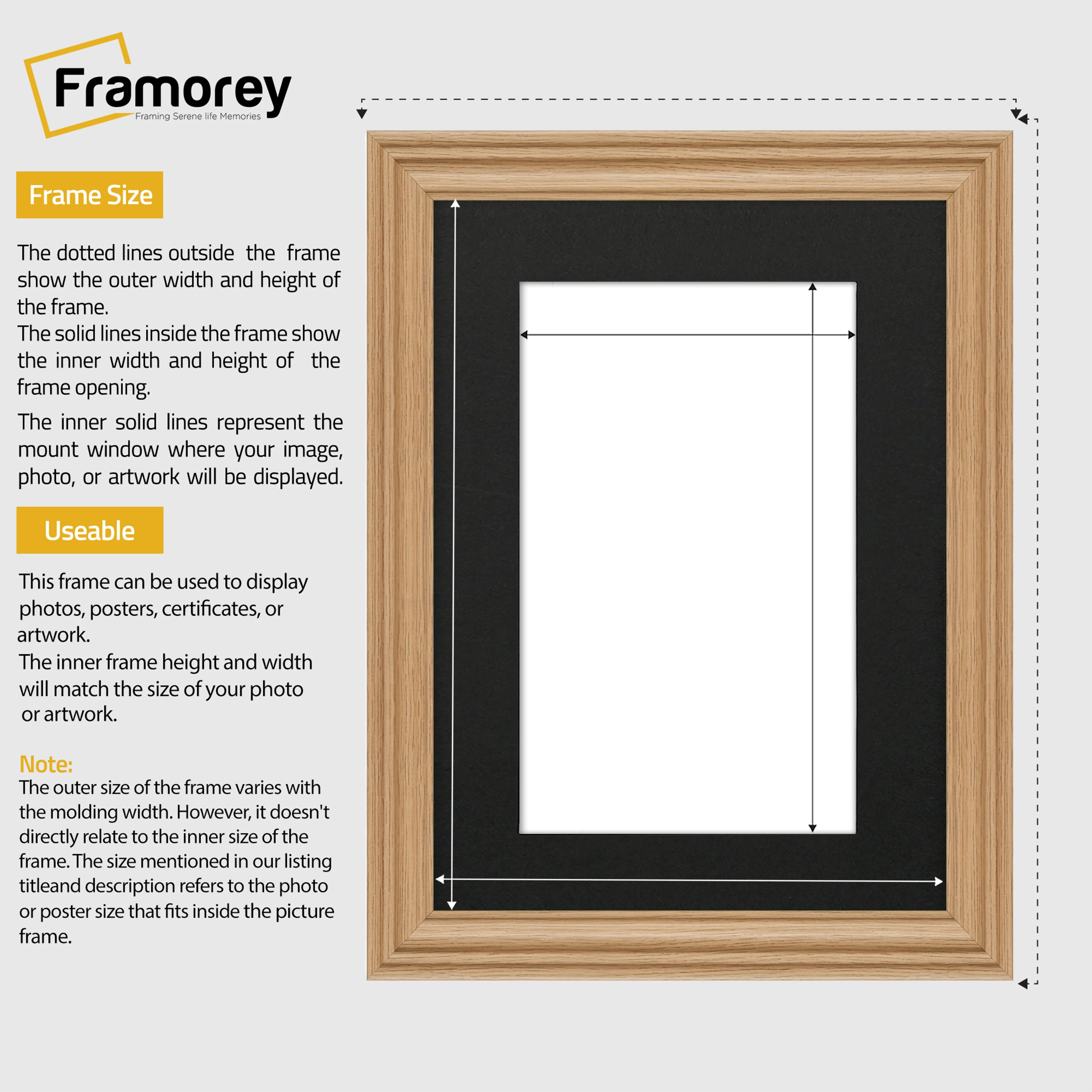 Swept Style Oak Picture Frame Wall Décor Photo Frame With Black Mount