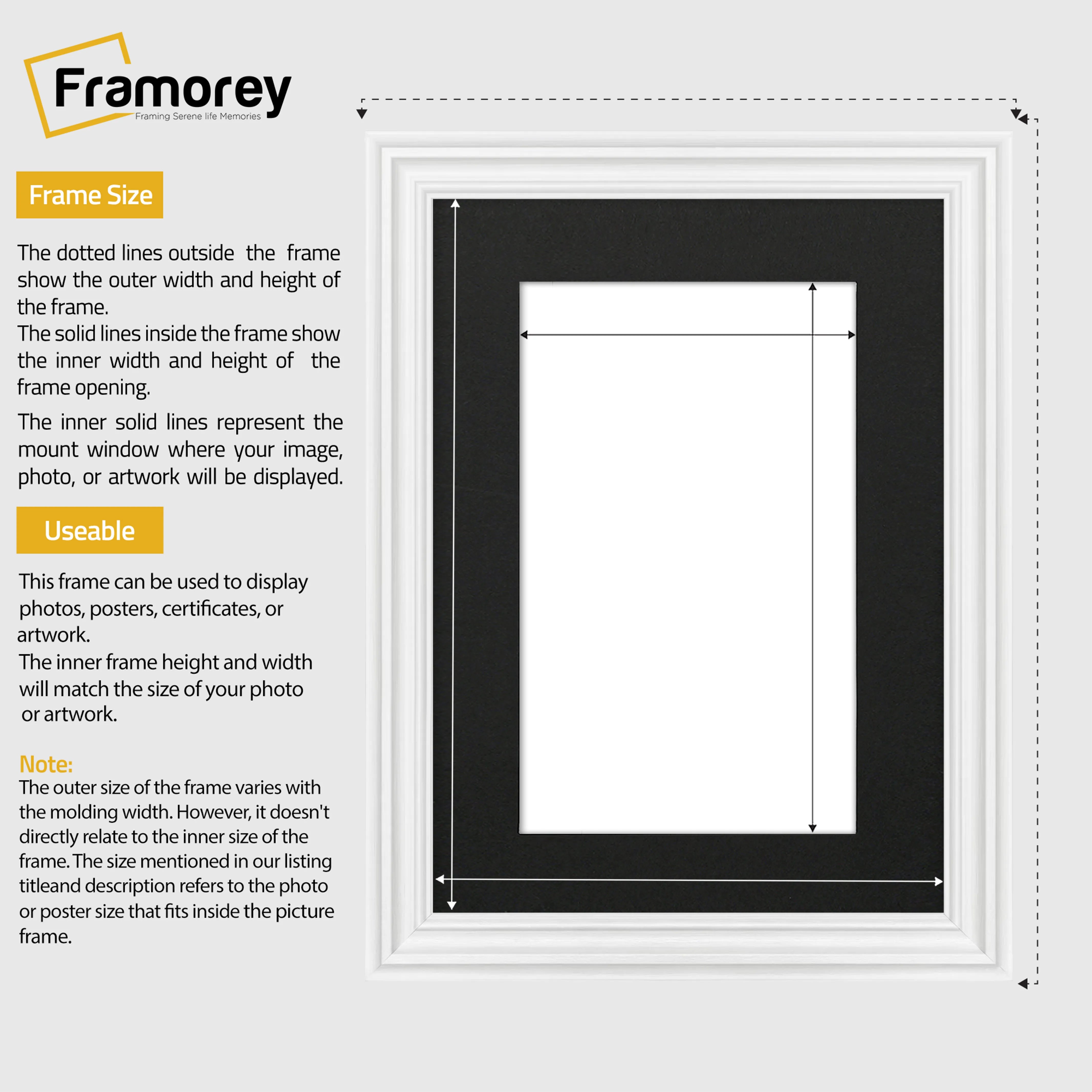 Swept Style White Picture Frame Wall Décor Photo Frame With Black Mount