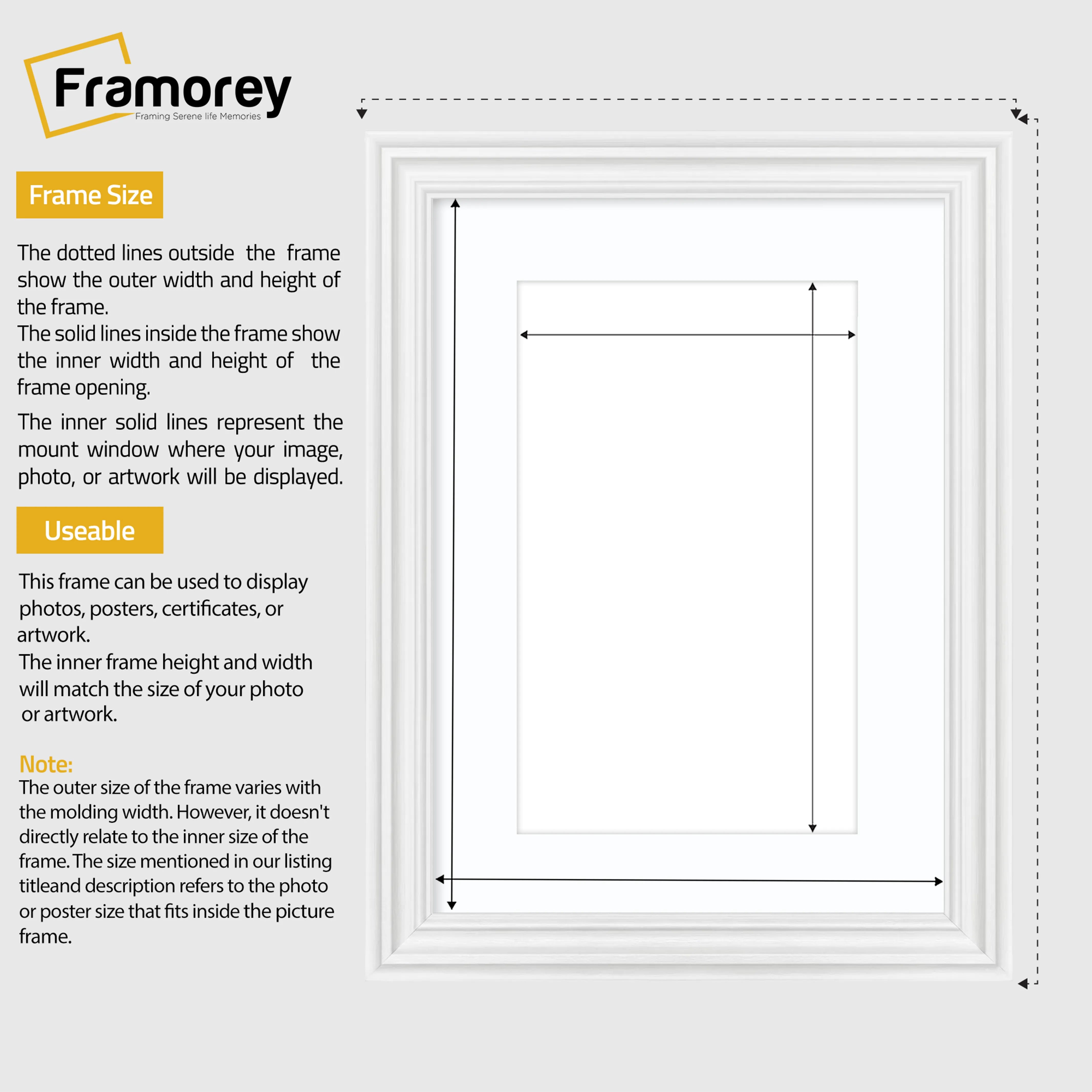 Swept Style White Picture Frame Wall Decor Photo Frame With White Mount