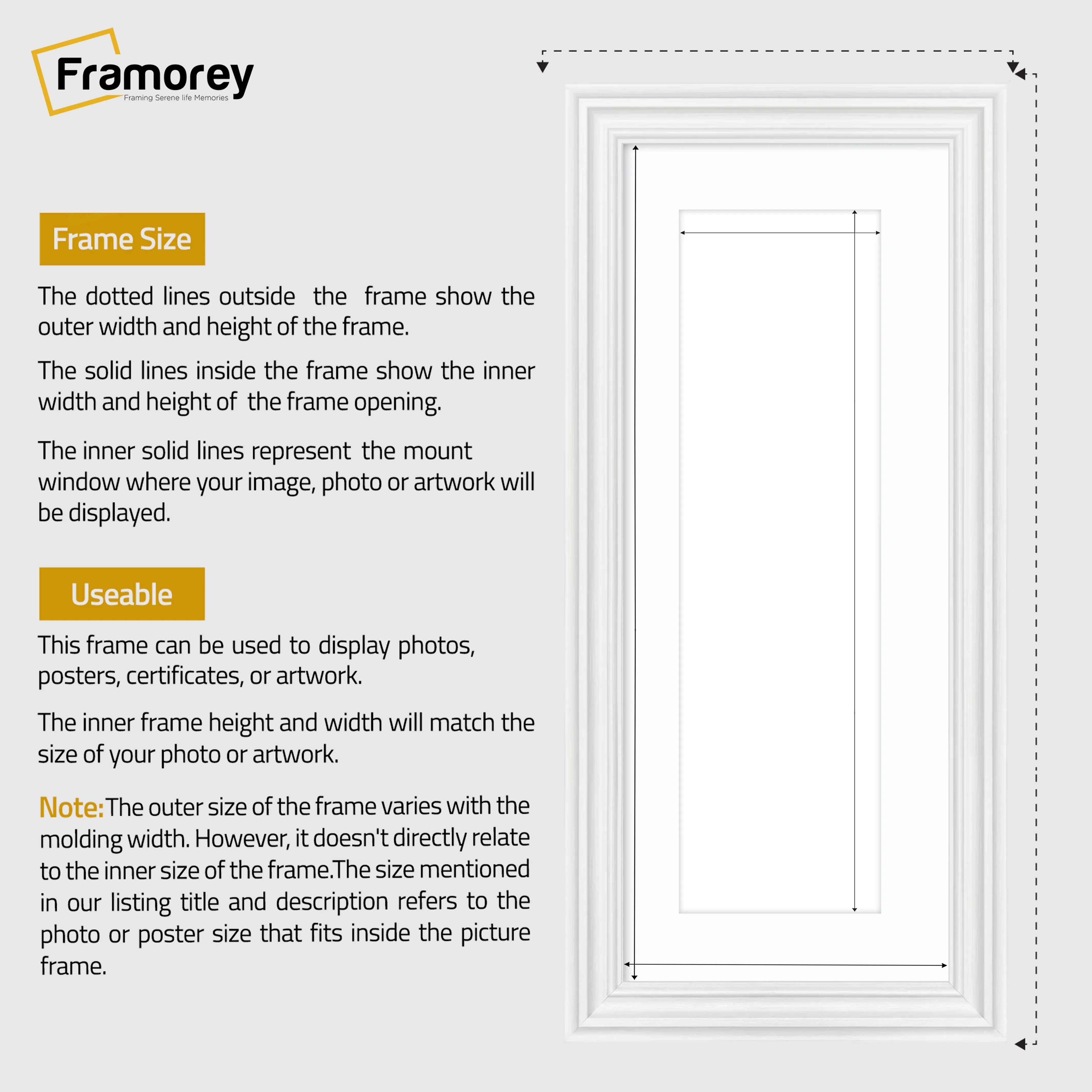 Swept Style Panoramic White Picture Frame Wall Frame With White Mount