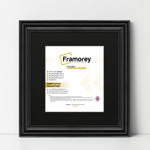 Swept Style Square Black Picture Frame With Black Mount Photo Frame