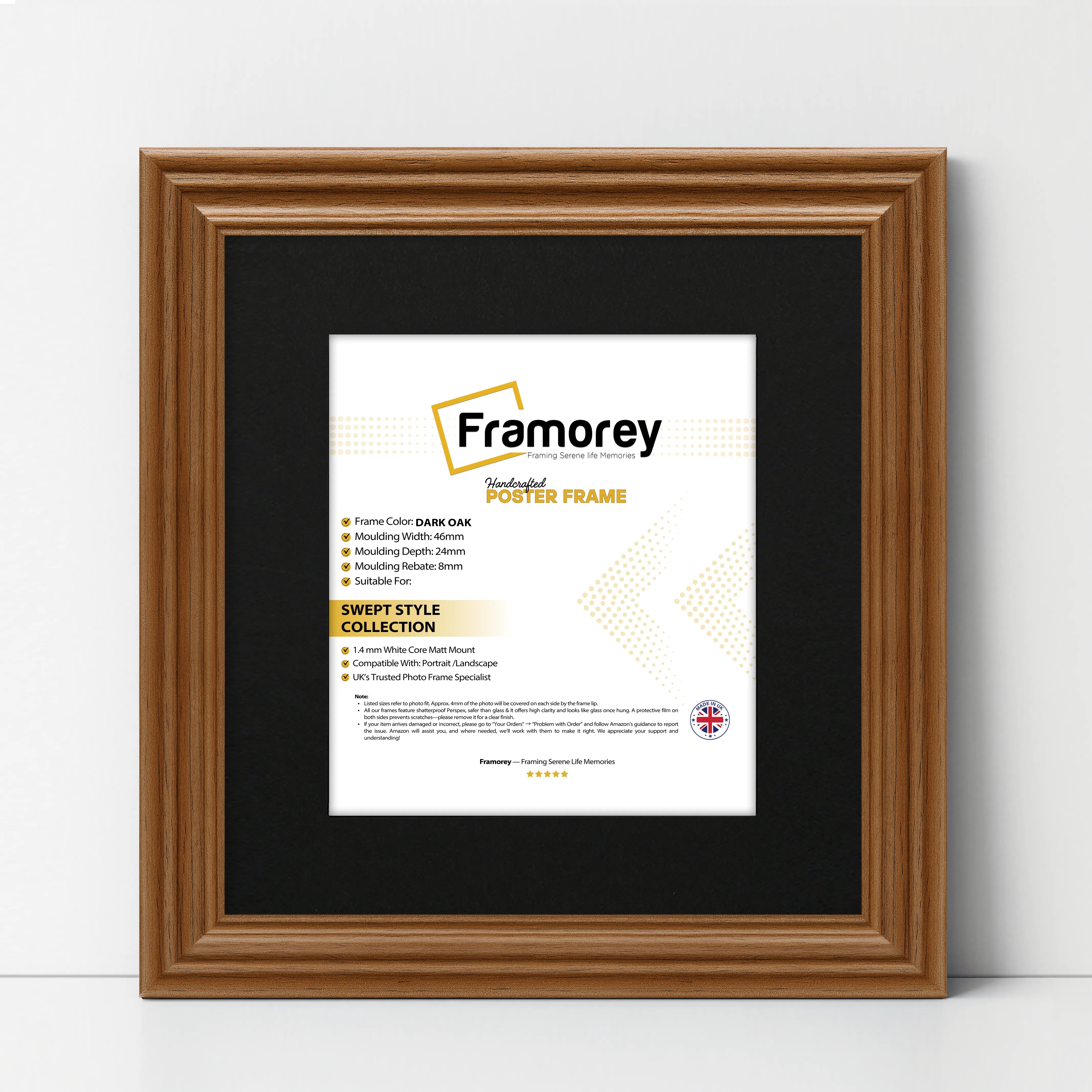 Swept Style Square Walnut Picture Frame Wall Frame With Black  Mount