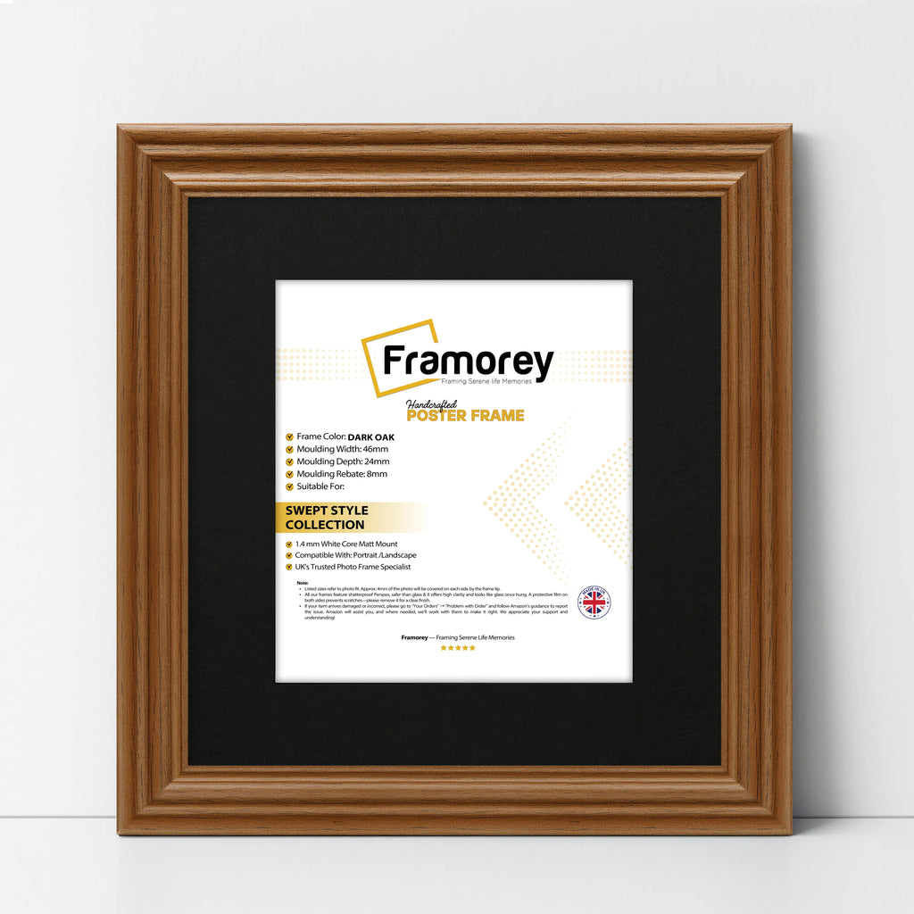 Swept Style Square Walnut Picture Frame Wall Frame With Black  Mount
