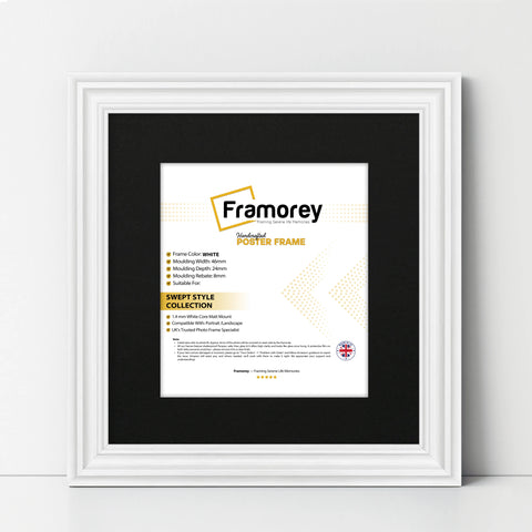 Swept Style Square White Picture Frame Wall Decor Photo Frame With Black  Mount