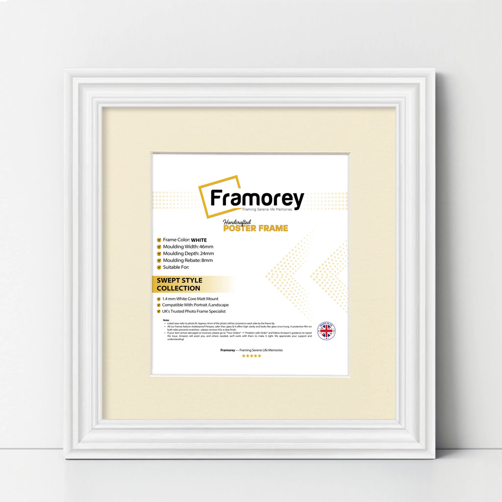 Swept Style Square White Picture Frame Wall Decor Photo Frame With Ivory Mount