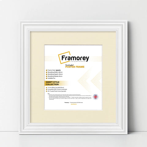 Swept Style Square White Picture Frame Wall Decor Photo Frame With Ivory Mount