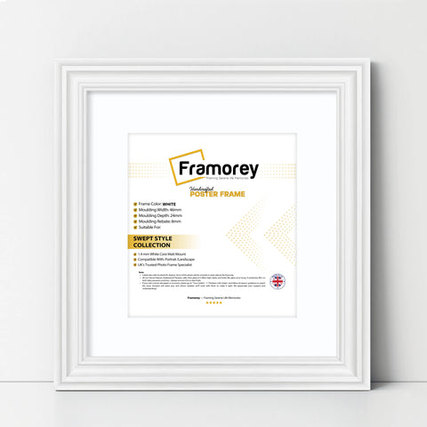 Swept Style Square White Picture Frame With White Mount
