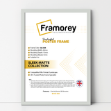 thin matt silver picture frame shown from front view on a plain white surface standing with a wall