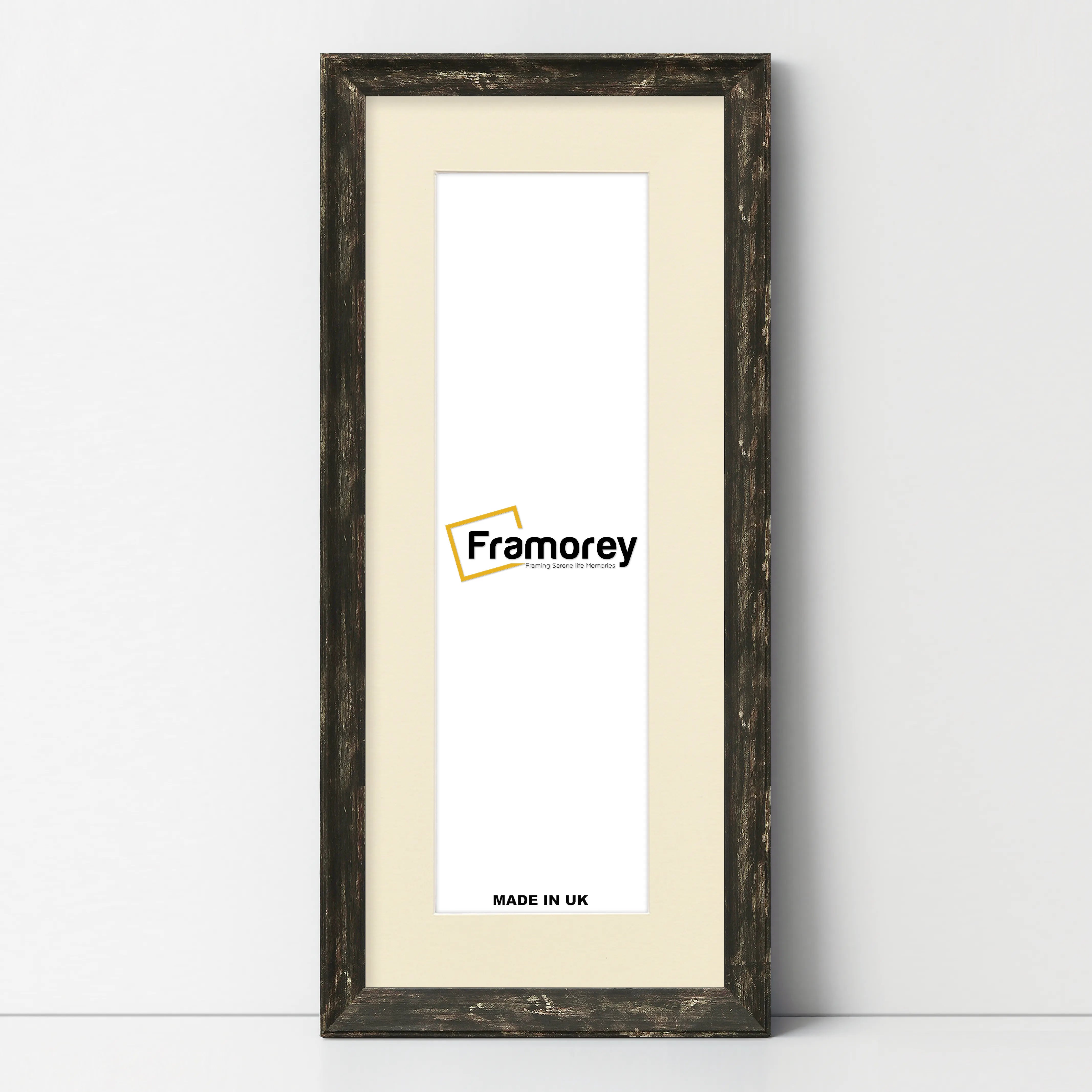 Panoramic Size Vintage Distressed Black Photo Frames With Ivory Mount