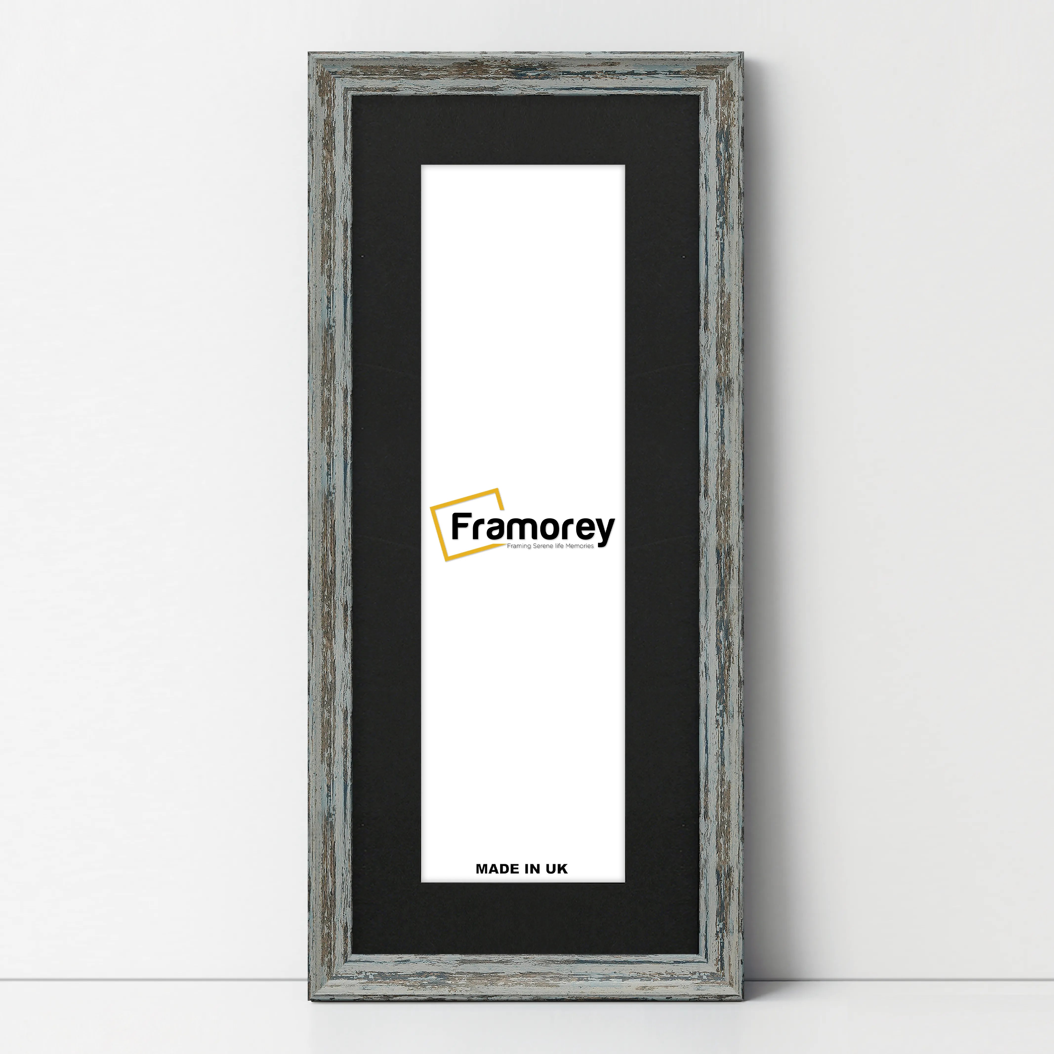 Panoramic Vintage Distressed Blue Photo Frames With Black Mount
