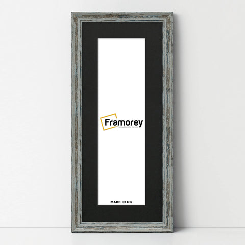 Panoramic Vintage Distressed Blue Photo Frames With Black Mount