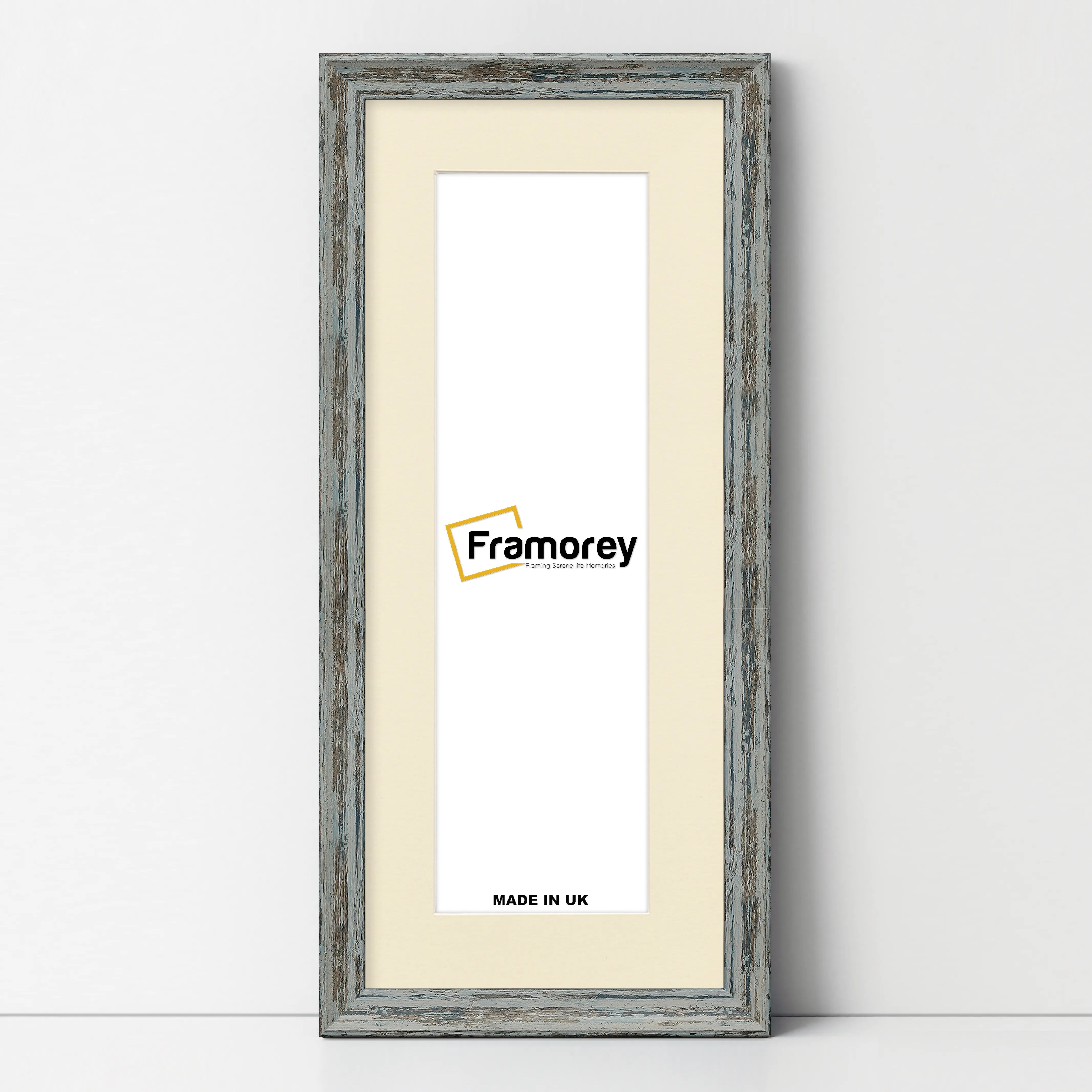 Panoramic Size Vintage Distressed Blue Photo Frames With Ivory Mount