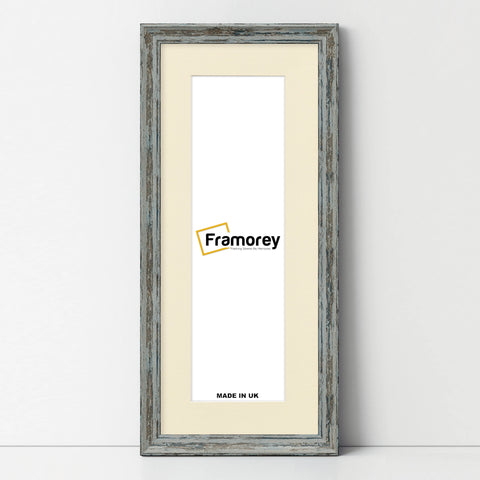 Panoramic Size Vintage Distressed Blue Photo Frames With Ivory Mount