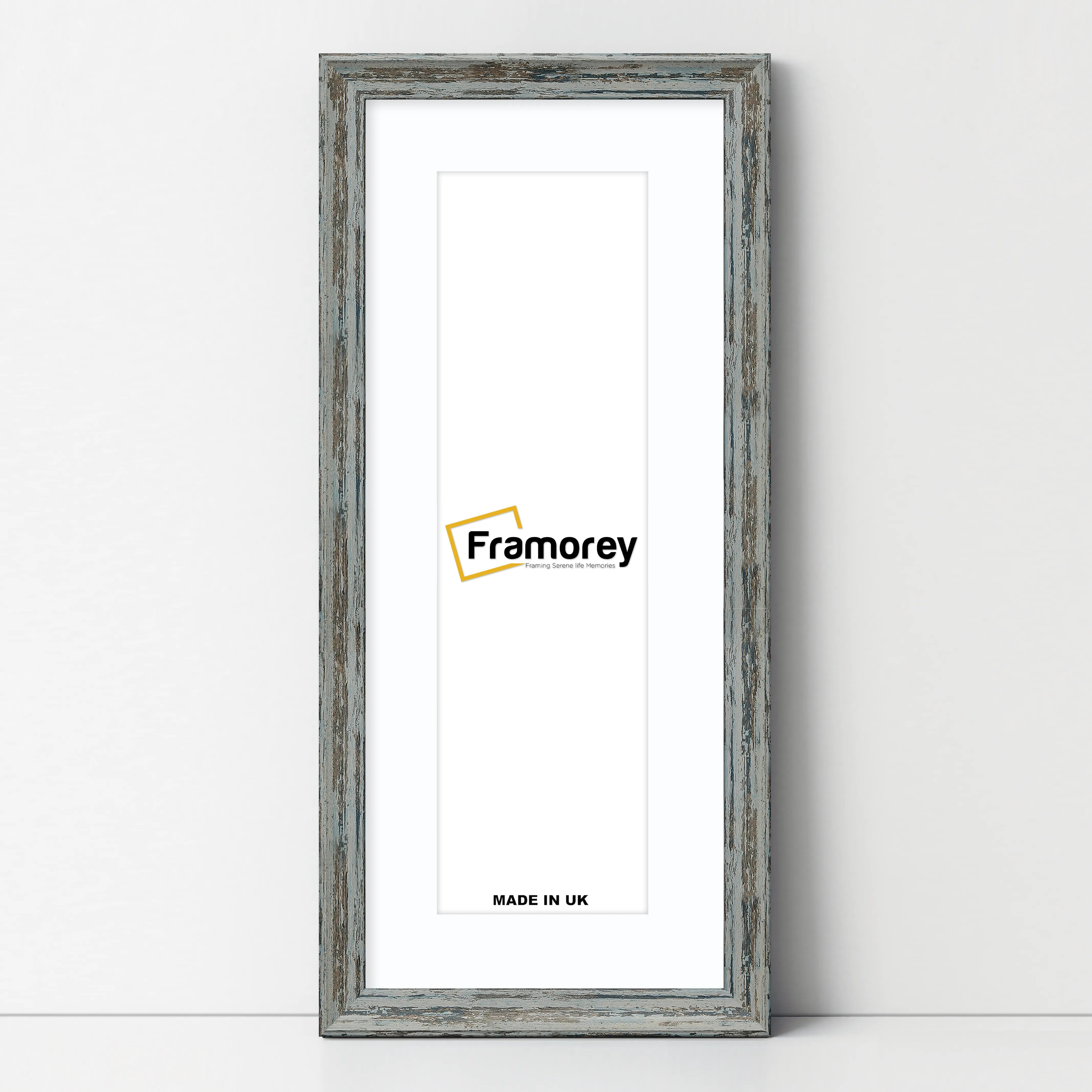 Panoramic Vintage Distressed Blue Photo Frames With White Mount