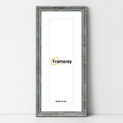 Panoramic Vintage Distressed Blue Photo Frames With White Mount