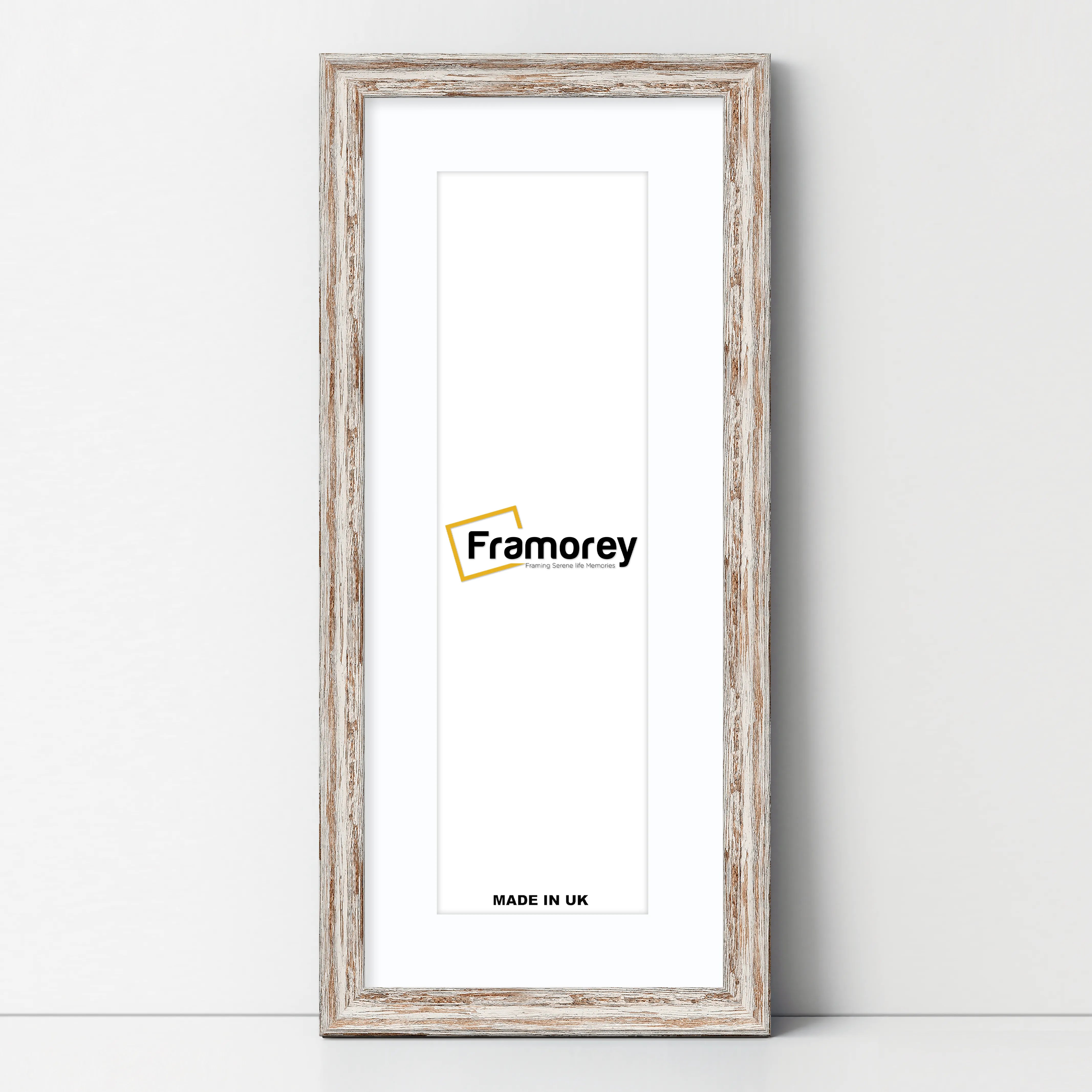 Panoramic Size Vintage Distressed Walnut Photo Frames With White Mount