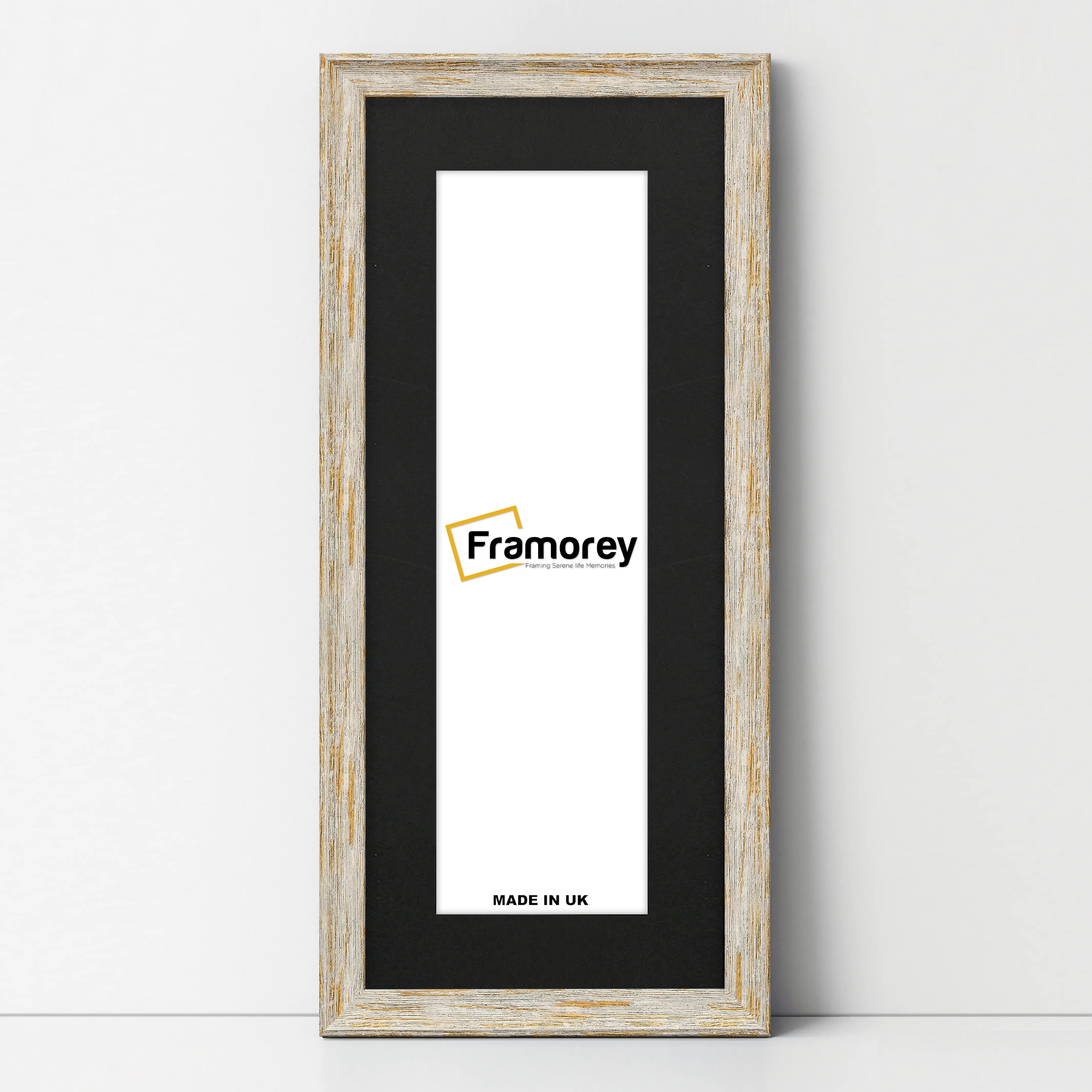 Panoramic Size Vintage Distressed White Photo Frames With Black Mount