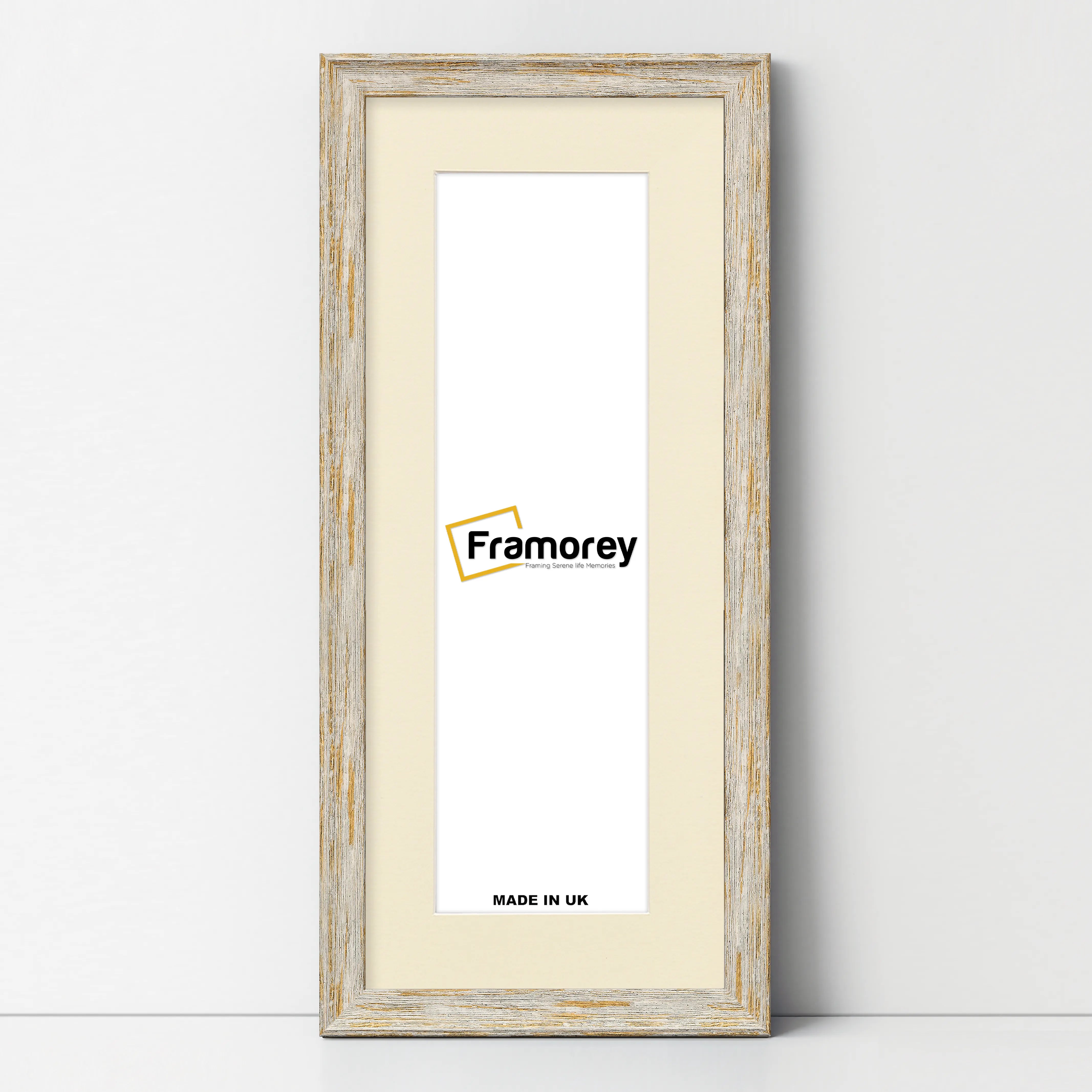 Panoramic Size Vintage Distressed White Photo Frames With Ivory Mount