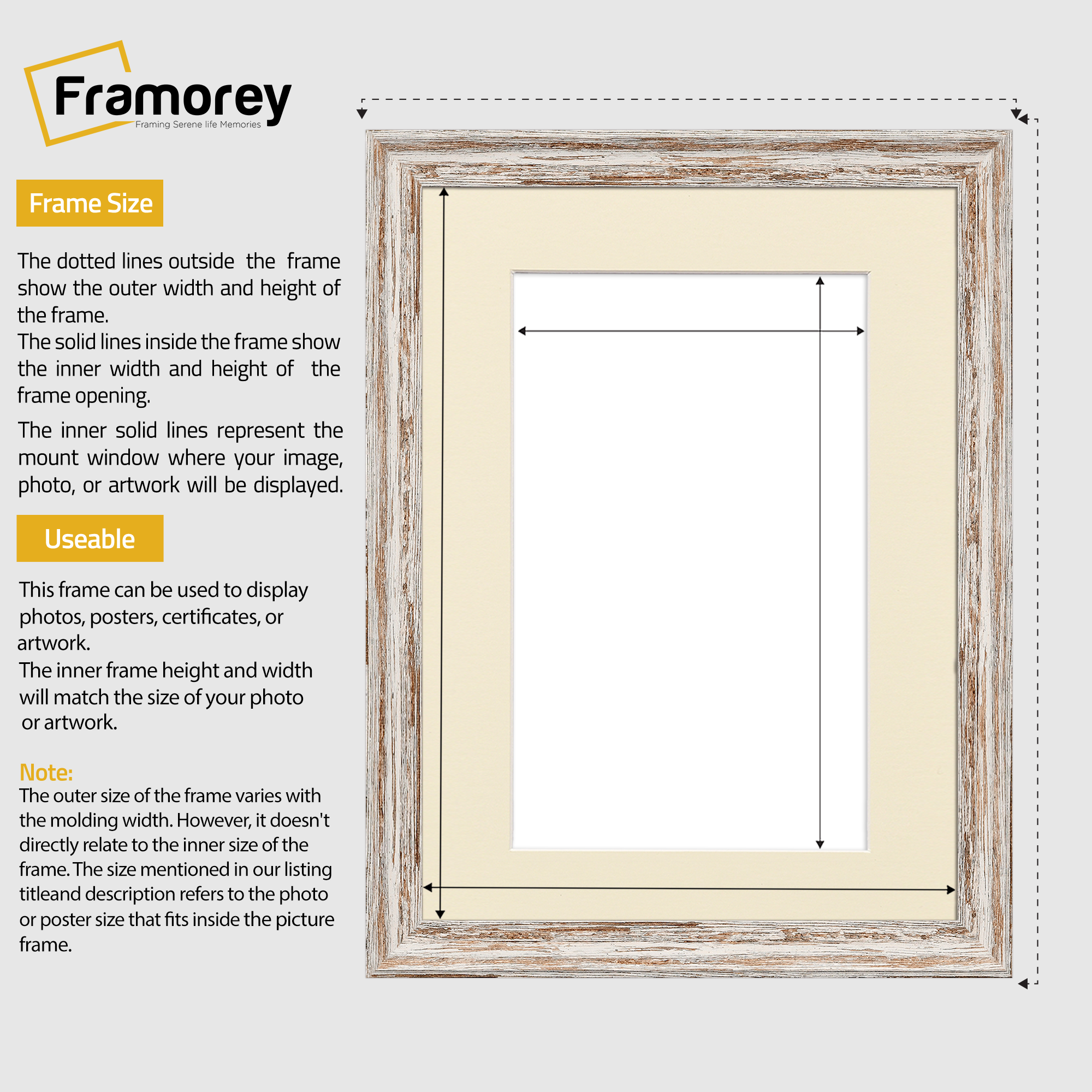 Vintage Distressed Walnut Photo Frames Wall Art Frame With Ivory Mount