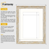 White vintage picture frame white mount  size guide line diagram showing outer picture frame dimensions and inner opening dimensions,  plus brief usage notes