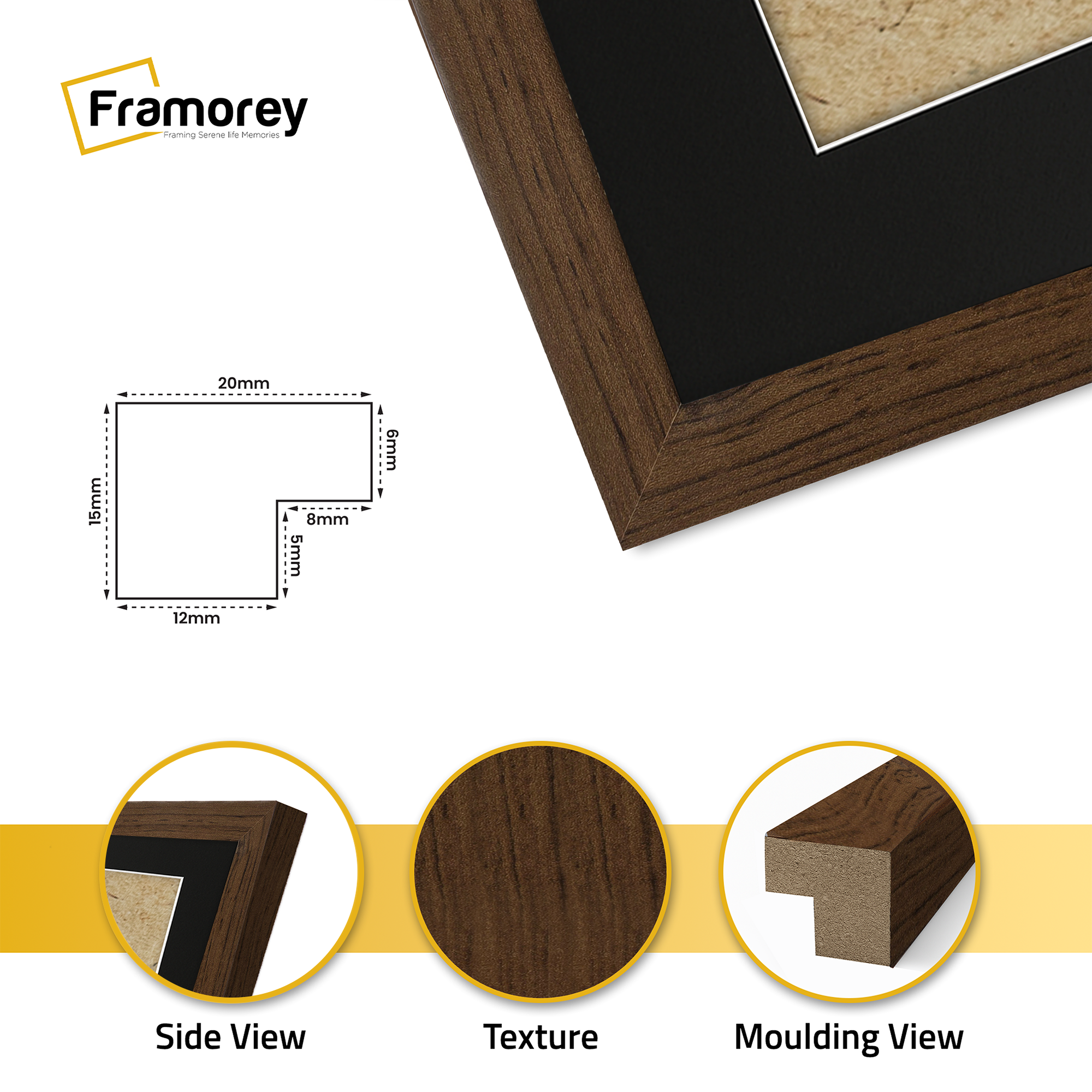 Thin Matt Walnut Picture Frame With Black Mount