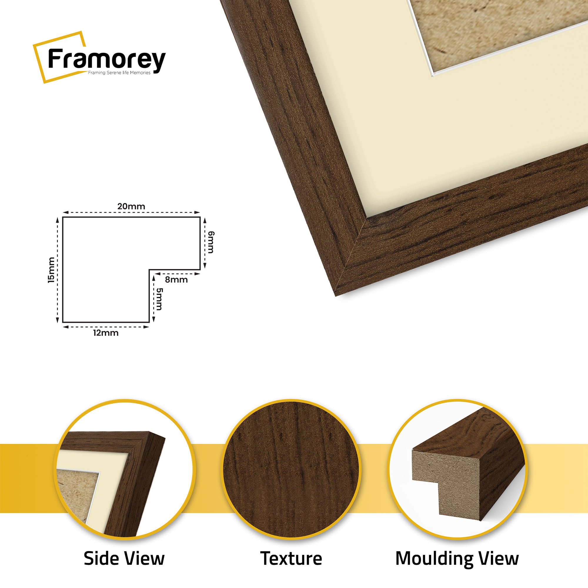 Thin Matt Walnut Picture Frame With Ivory Mount