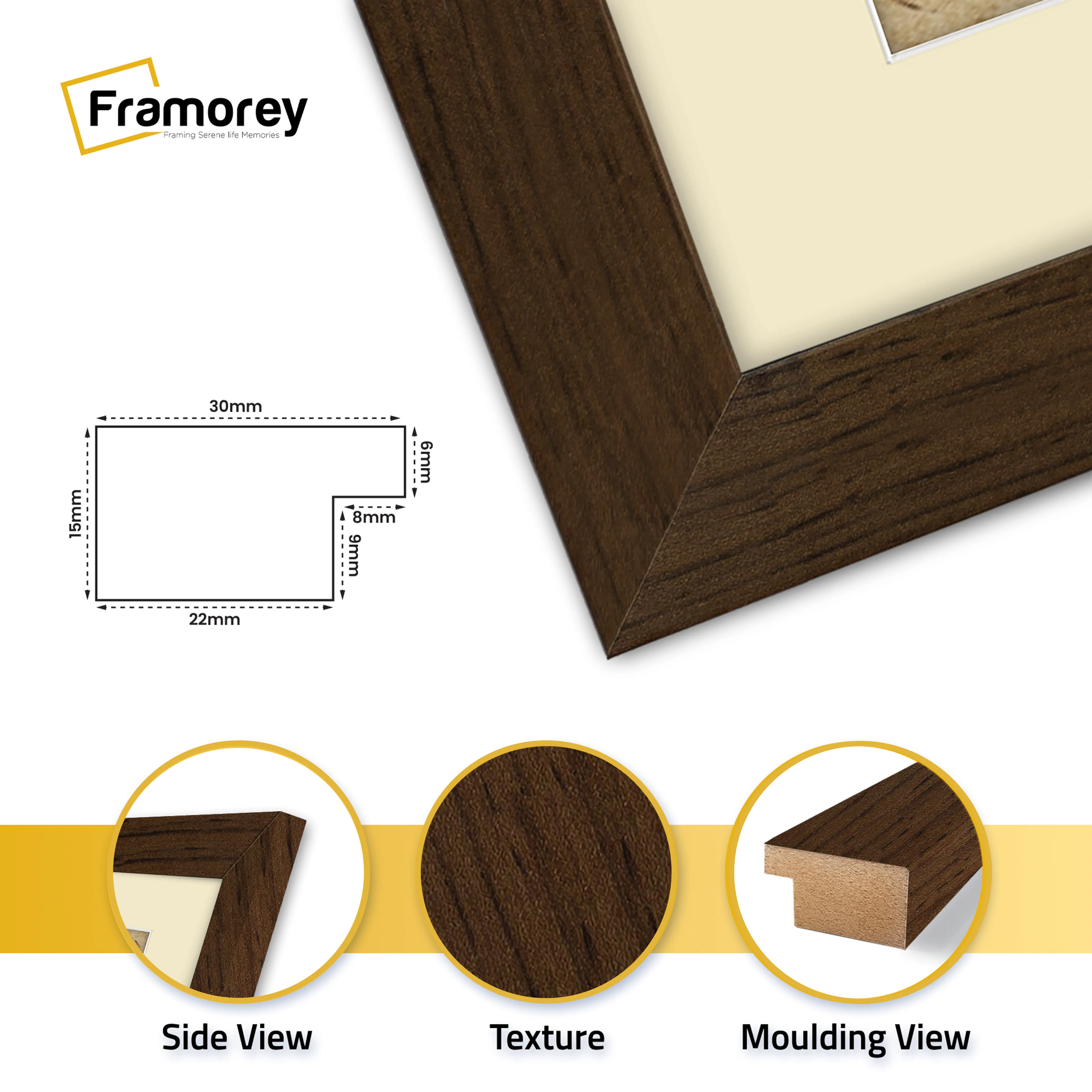 Panoramic Walnut Picture Frame With Ivory Mount Wall Decor Frame