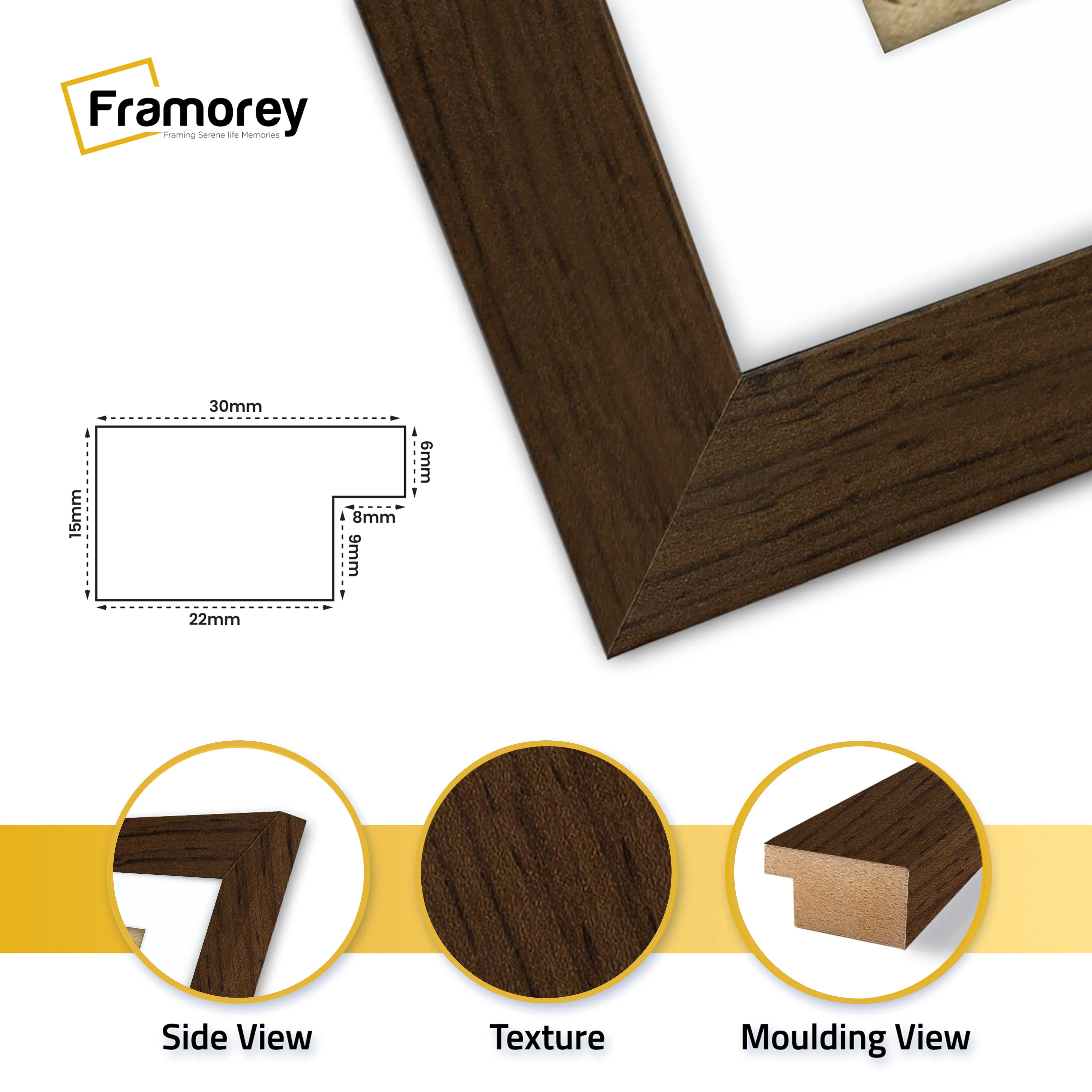Panoramic Walnut Picture Frame With White Mount
