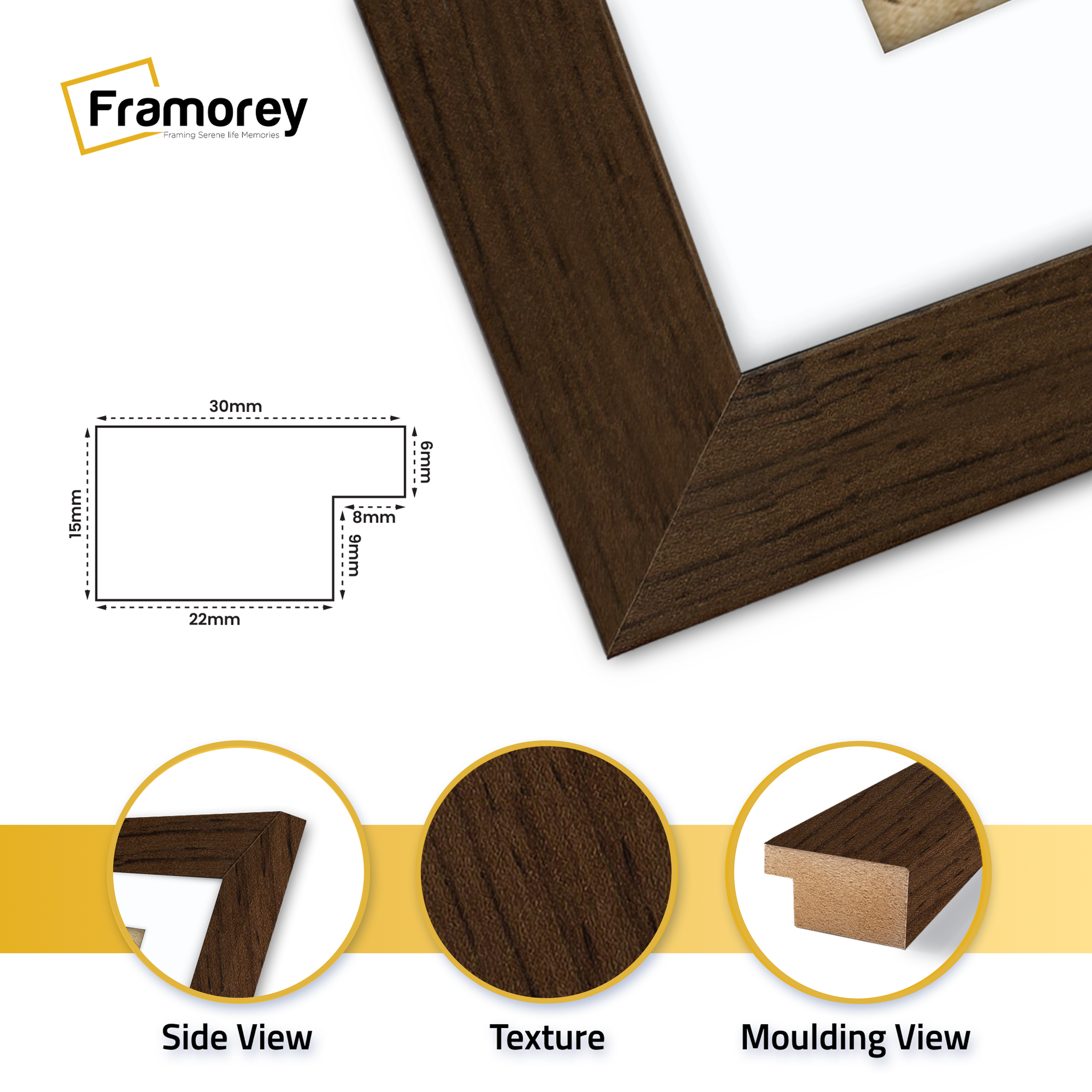 Walnut Picture Frame with White Mount