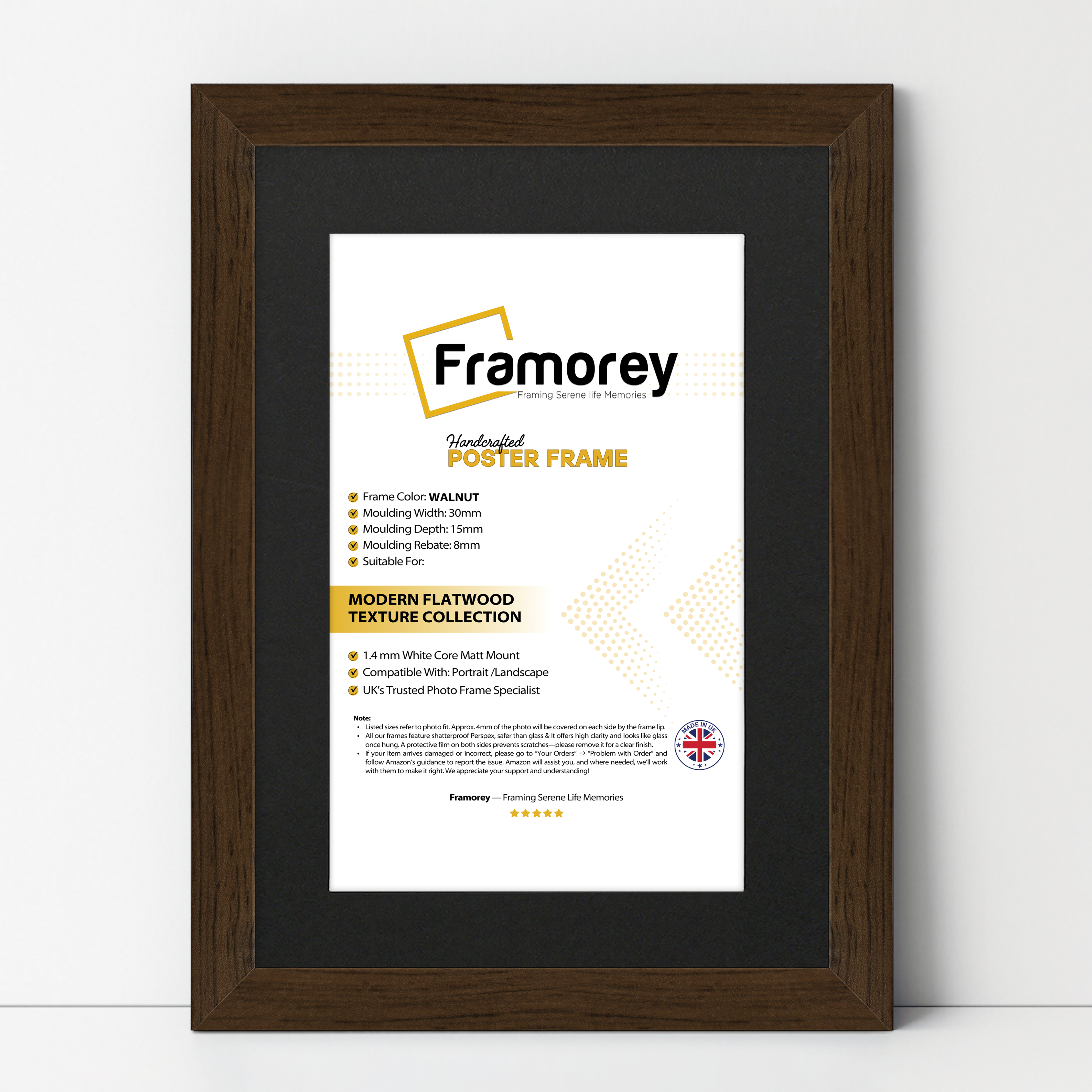 Walnut Picture Frame with Black Mount