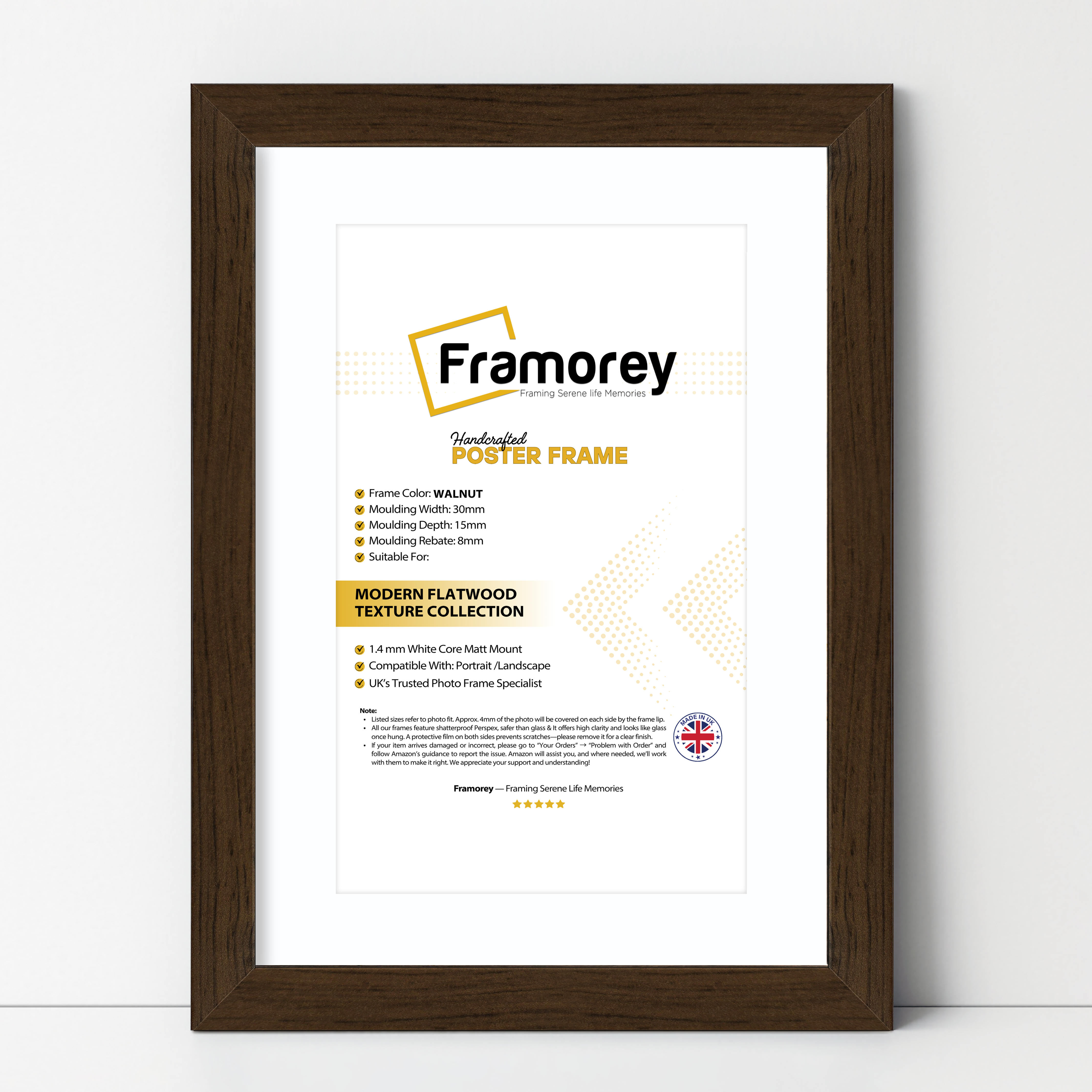 Walnut Picture Frame with White Mount