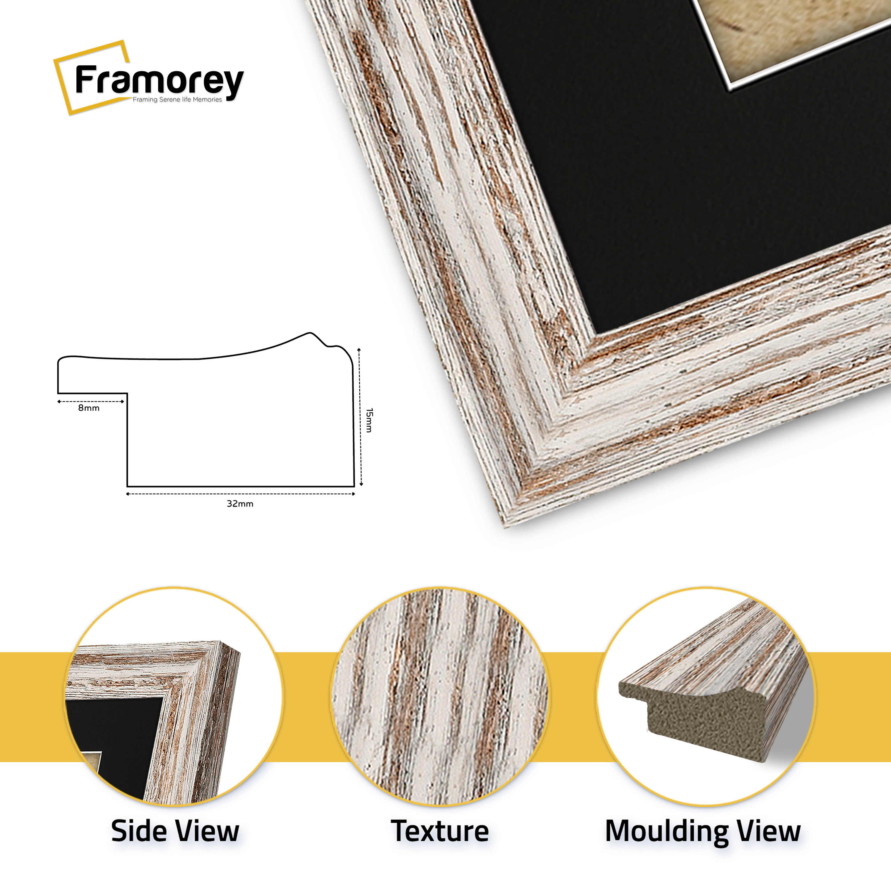 Vintage Distressed Walnut Photo Frames Wall Art Frame With Black Mount