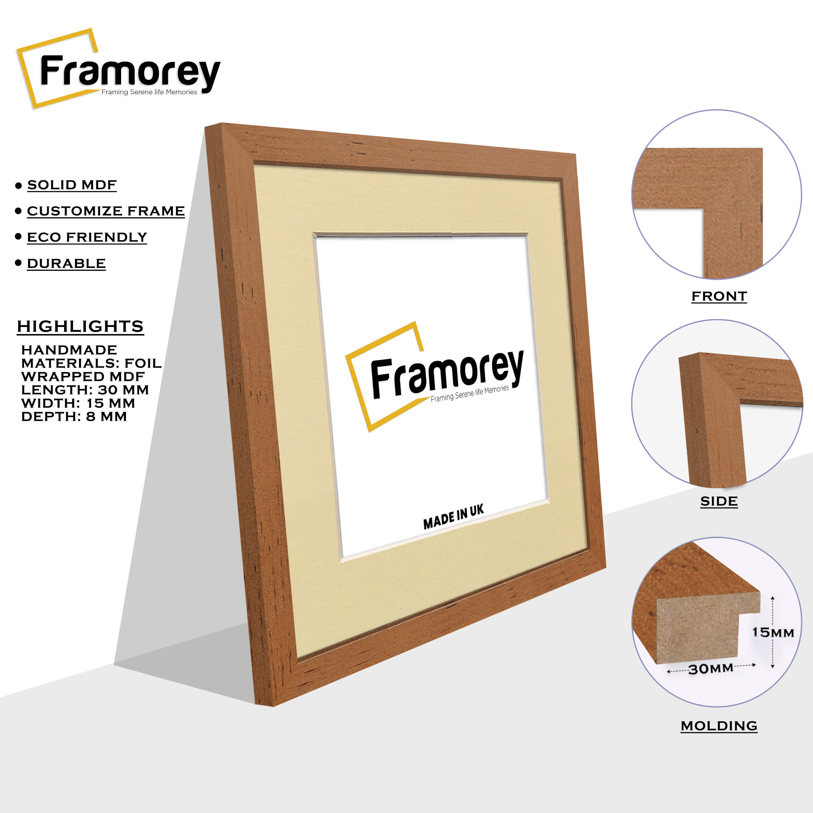 Square Size Walnut Picture Frame With Ivory Mount