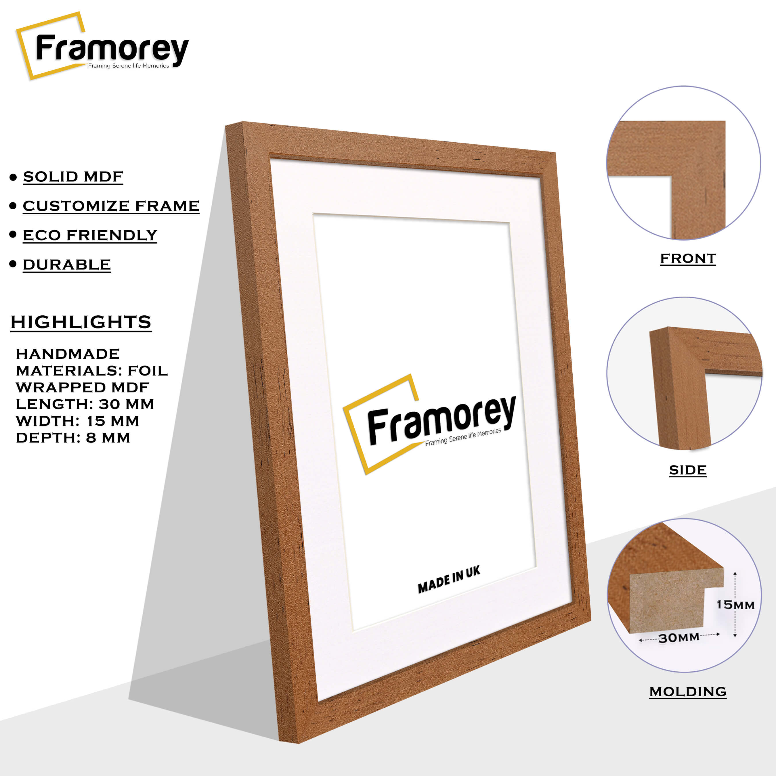 Walnut Picture Frame with White Mount