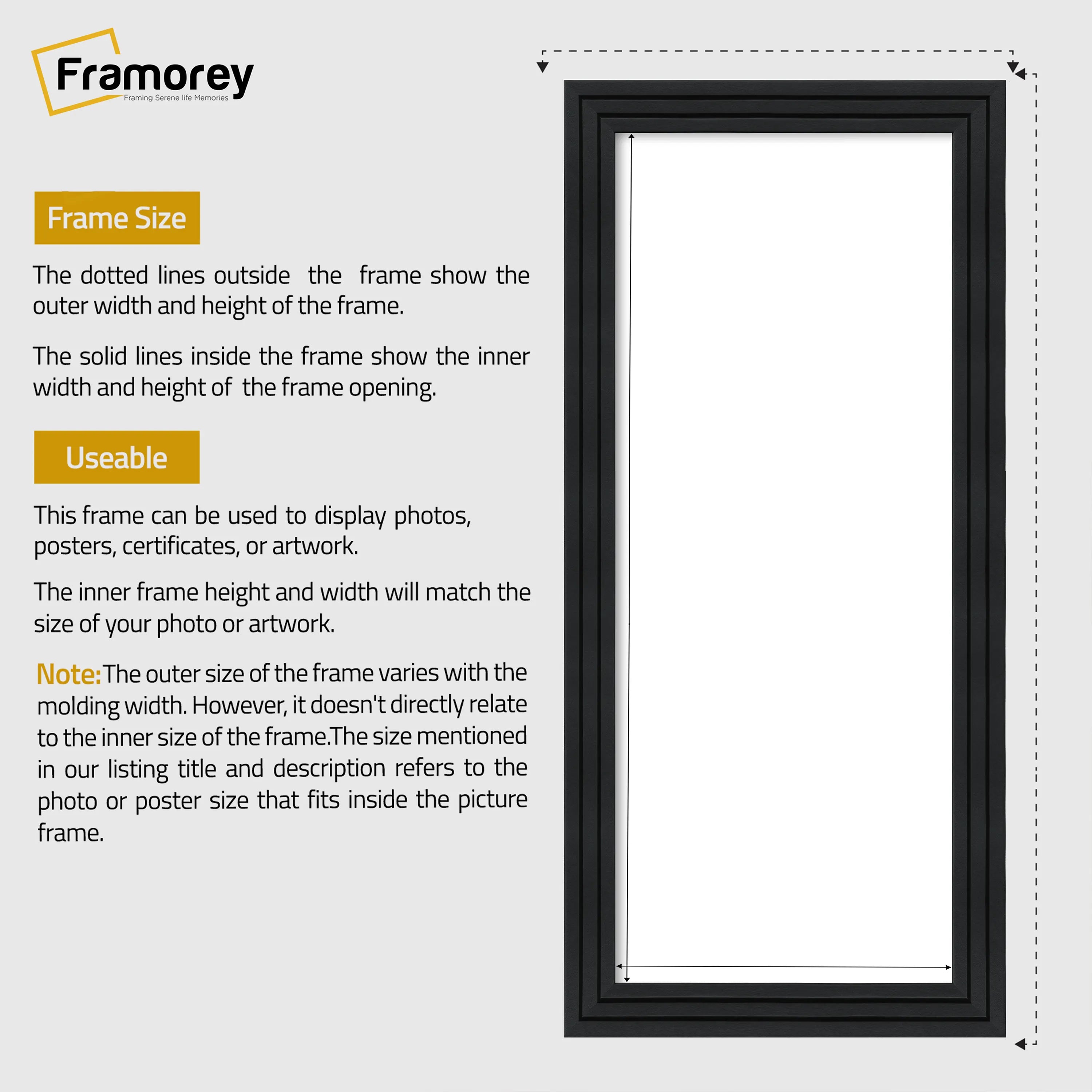 Panoramic Step Style Black Picture Frame Wall Art Poster Frame